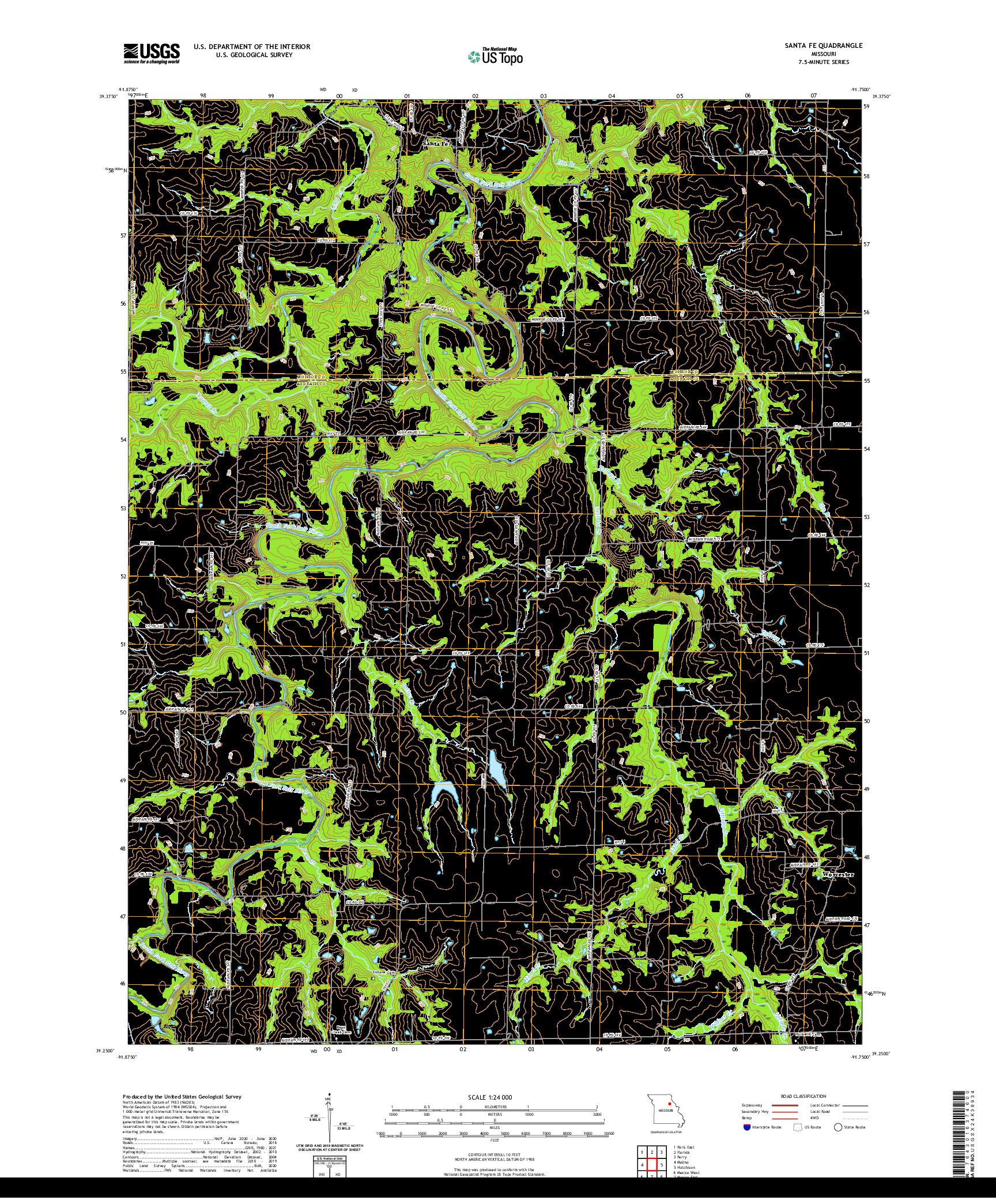 USGS US TOPO 7.5-MINUTE MAP FOR SANTA FE, MO 2021