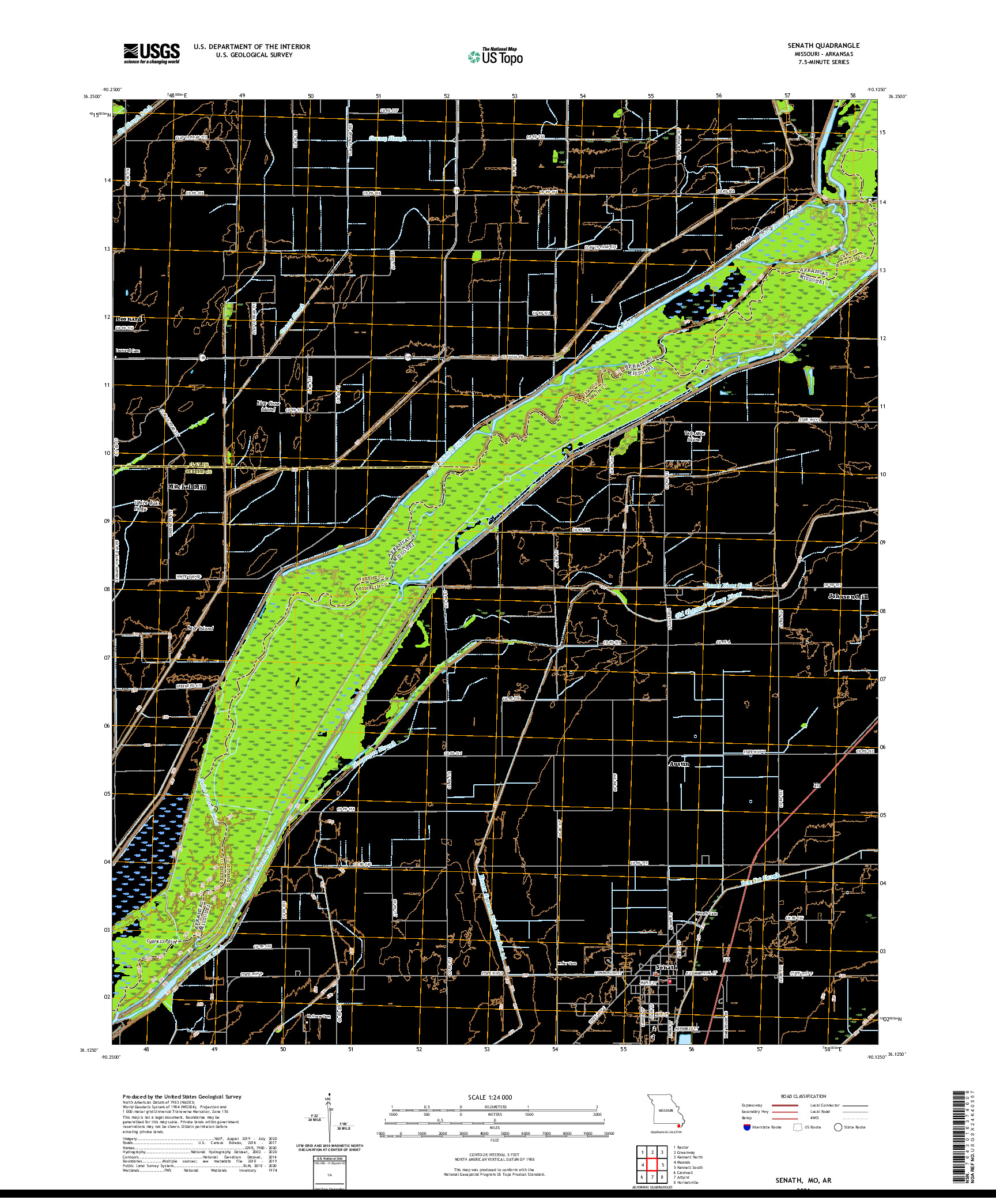 USGS US TOPO 7.5-MINUTE MAP FOR SENATH, MO,AR 2021