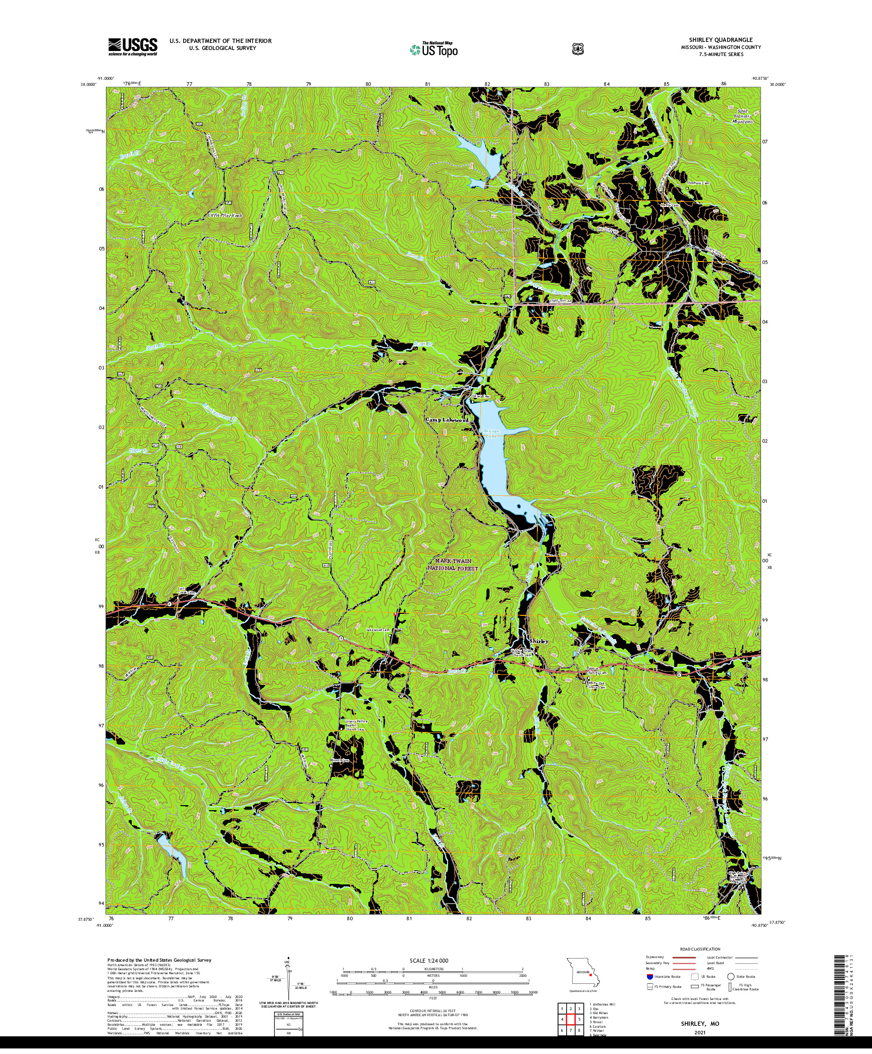 USGS US TOPO 7.5-MINUTE MAP FOR SHIRLEY, MO 2021