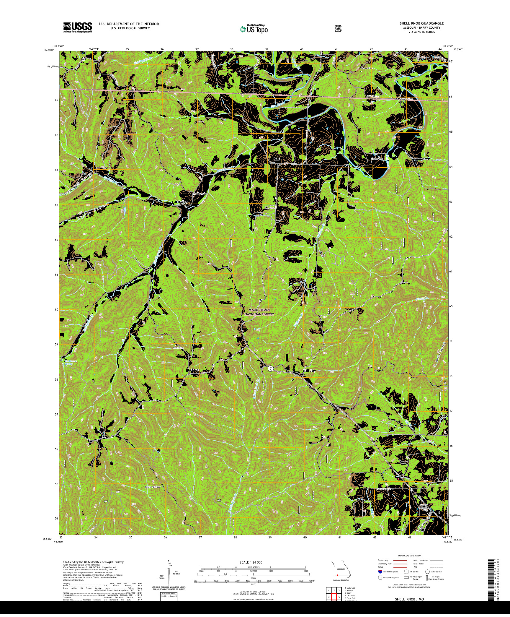 USGS US TOPO 7.5-MINUTE MAP FOR SHELL KNOB, MO 2021