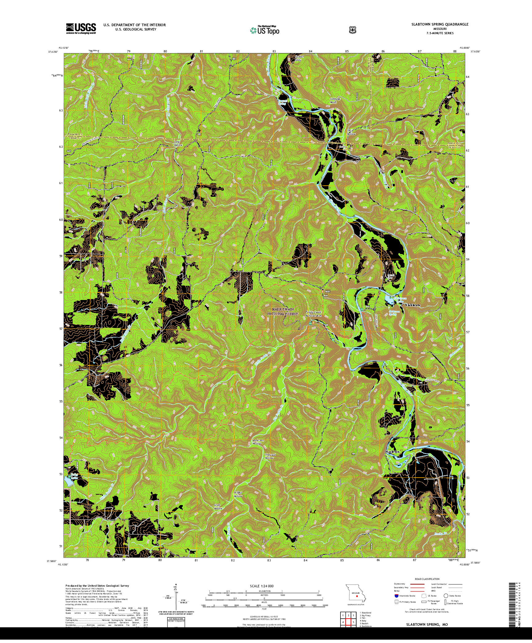USGS US TOPO 7.5-MINUTE MAP FOR SLABTOWN SPRING, MO 2021