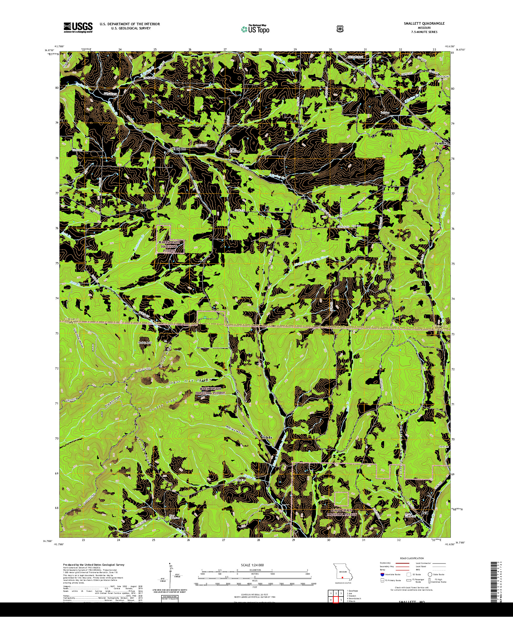 USGS US TOPO 7.5-MINUTE MAP FOR SMALLETT, MO 2021