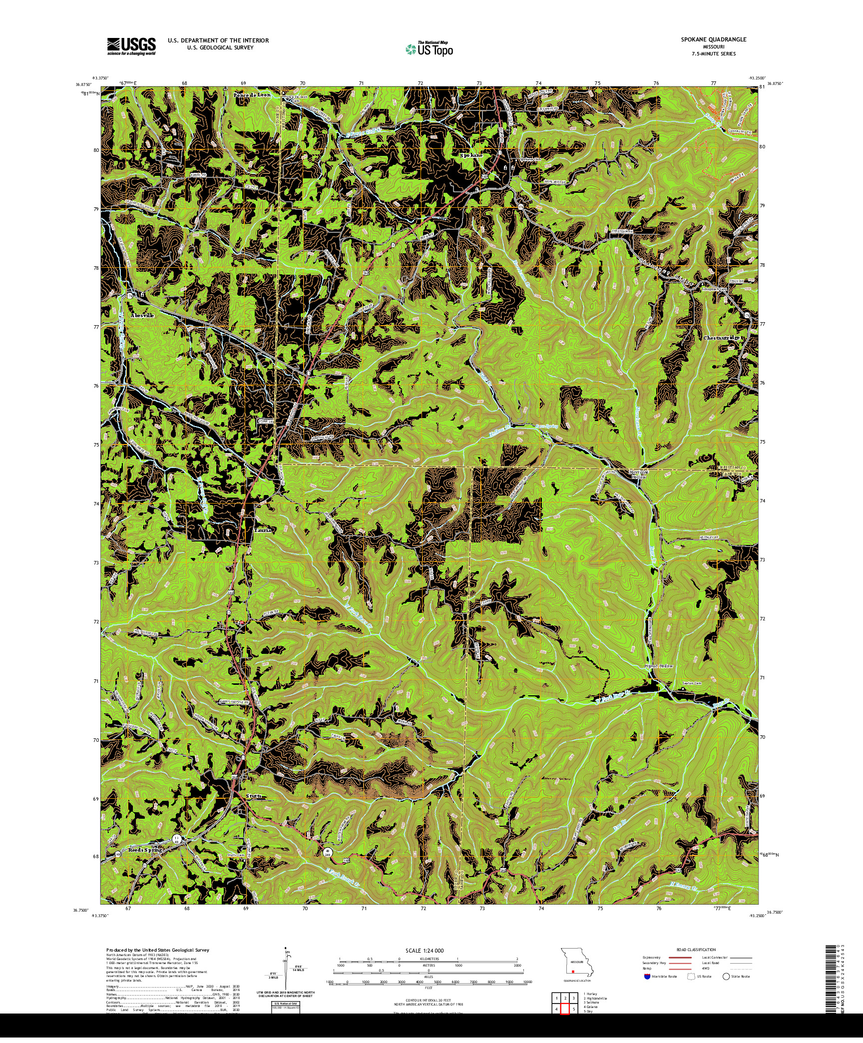 USGS US TOPO 7.5-MINUTE MAP FOR SPOKANE, MO 2021