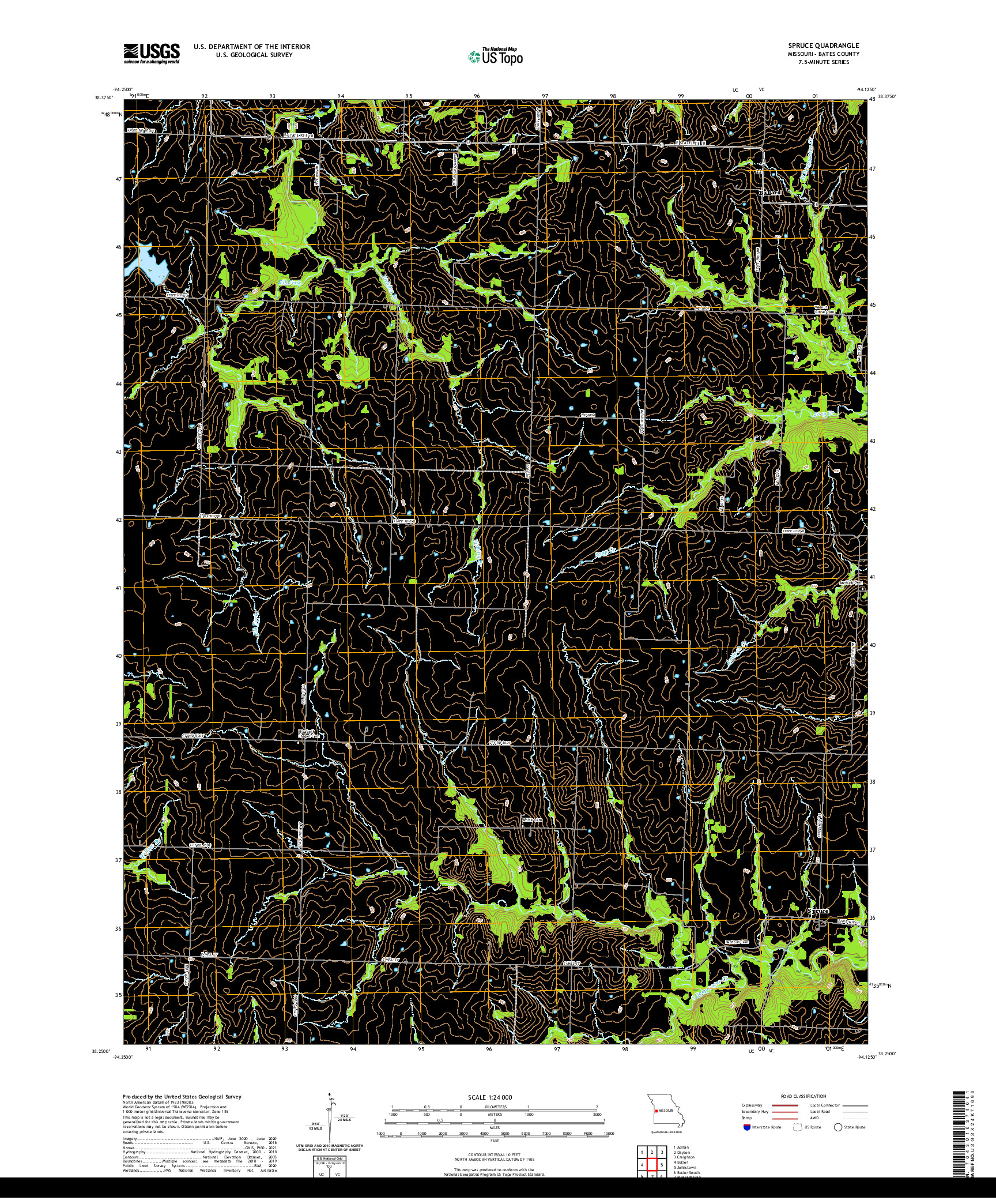 USGS US TOPO 7.5-MINUTE MAP FOR SPRUCE, MO 2021