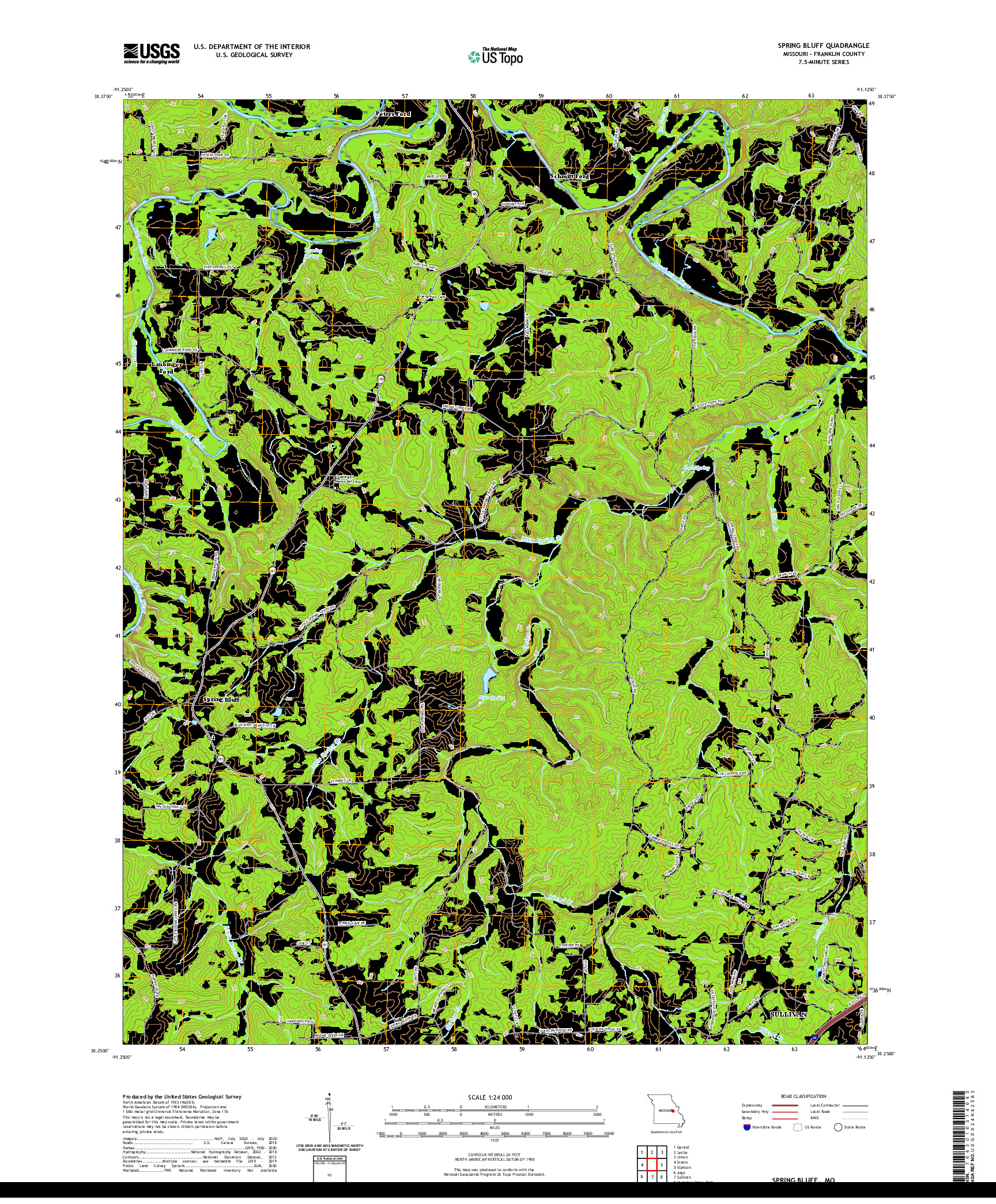 USGS US TOPO 7.5-MINUTE MAP FOR SPRING BLUFF, MO 2021