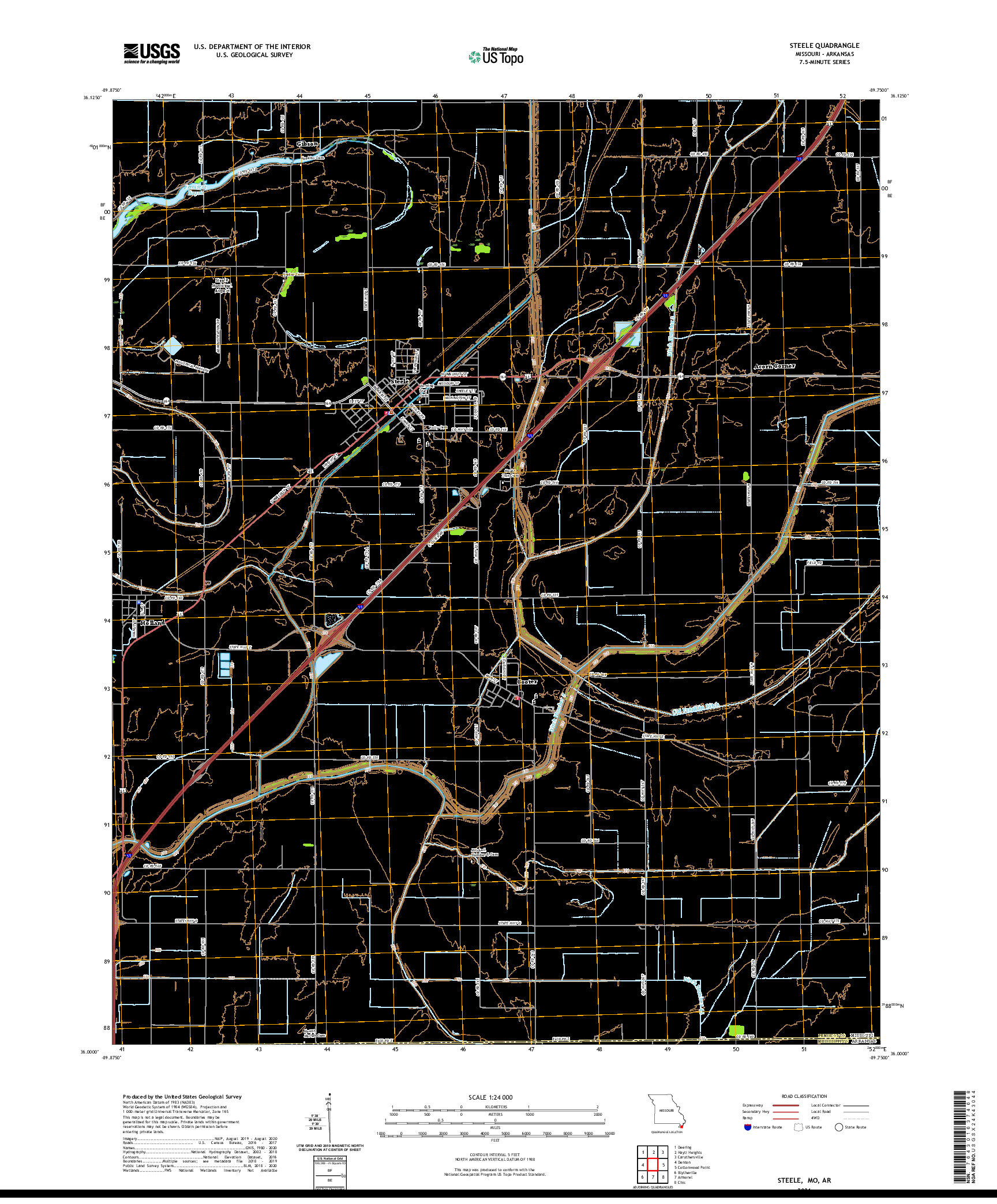 USGS US TOPO 7.5-MINUTE MAP FOR STEELE, MO,AR 2021