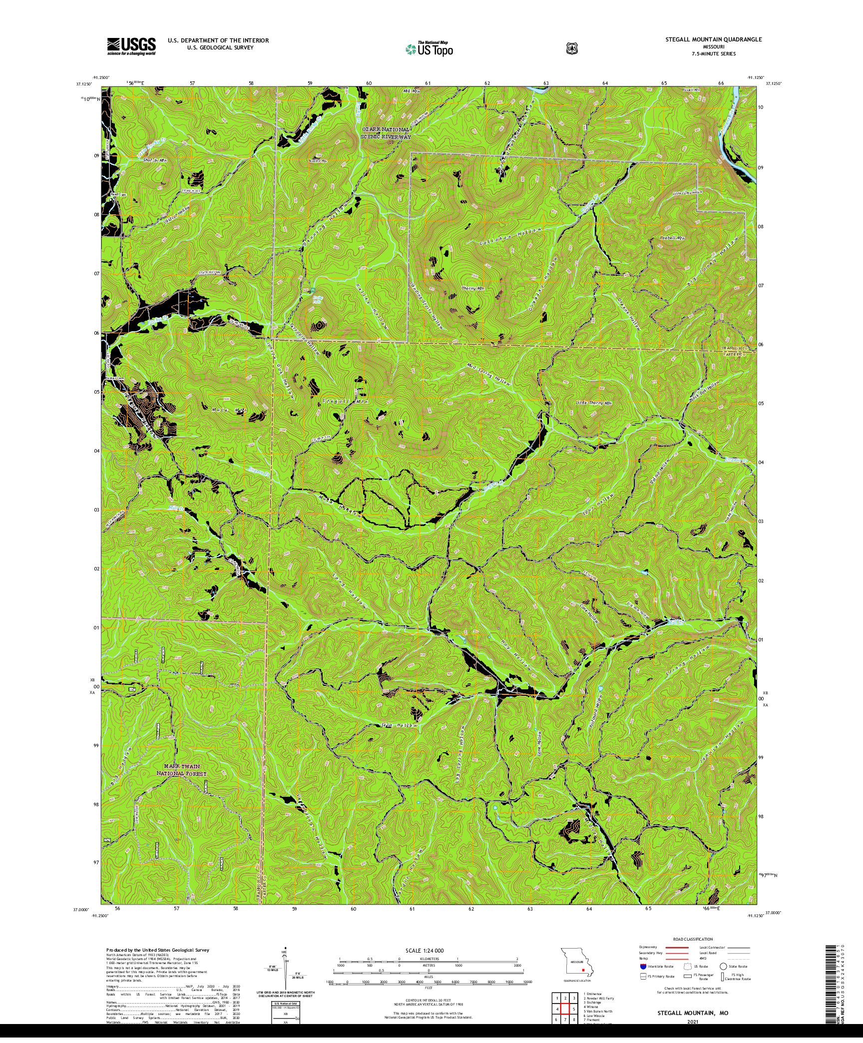 USGS US TOPO 7.5-MINUTE MAP FOR STEGALL MOUNTAIN, MO 2021