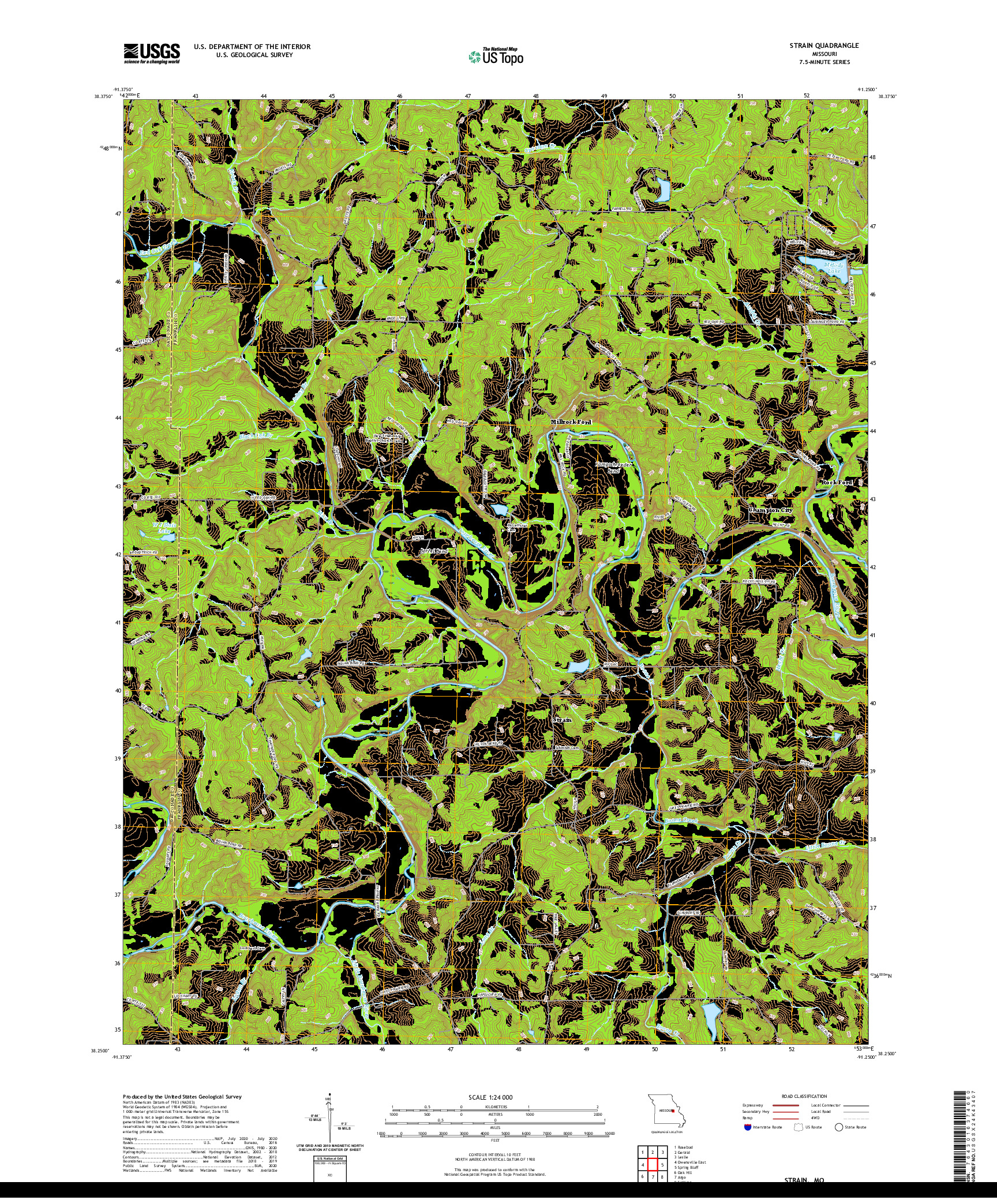 USGS US TOPO 7.5-MINUTE MAP FOR STRAIN, MO 2021