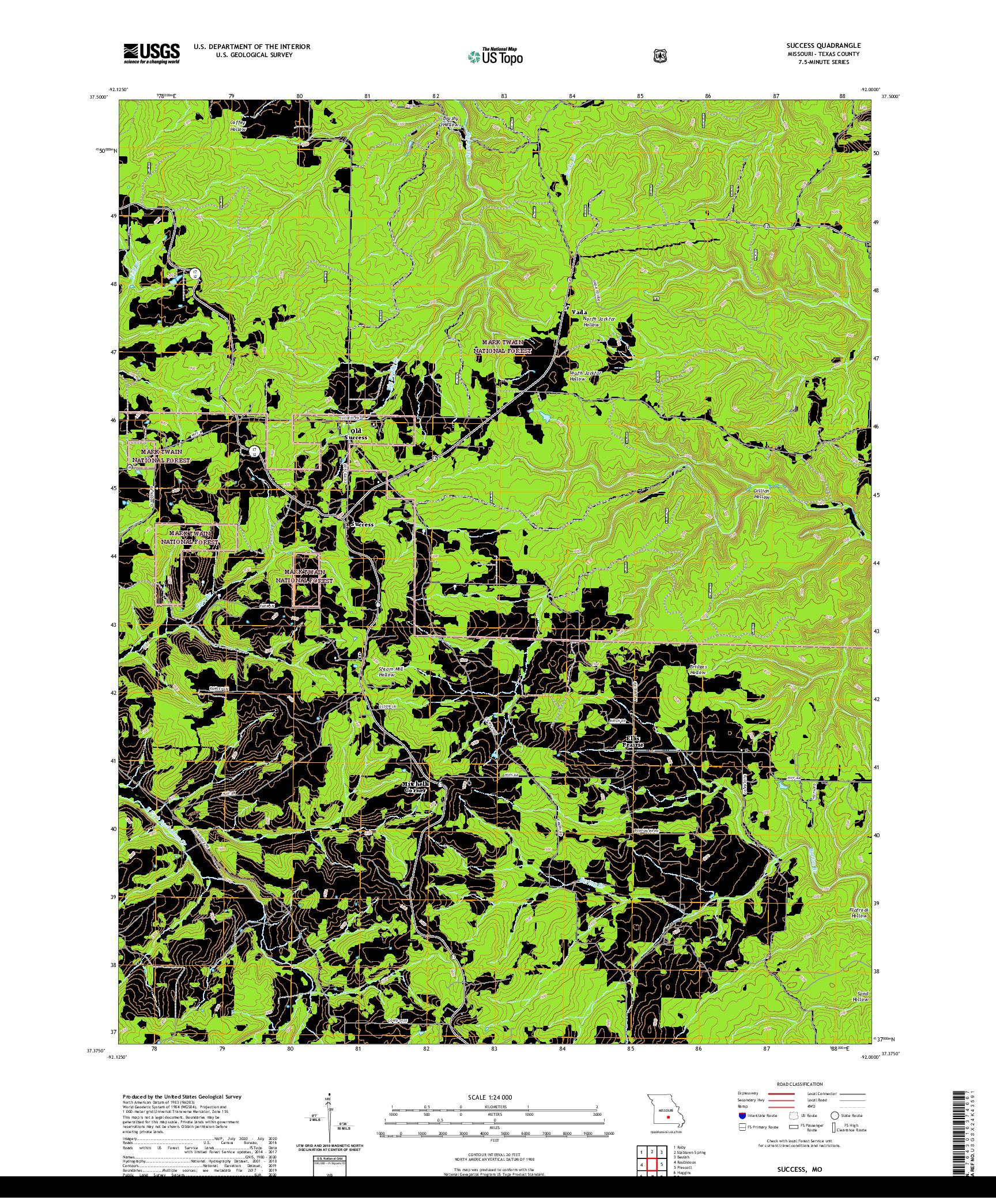 USGS US TOPO 7.5-MINUTE MAP FOR SUCCESS, MO 2021