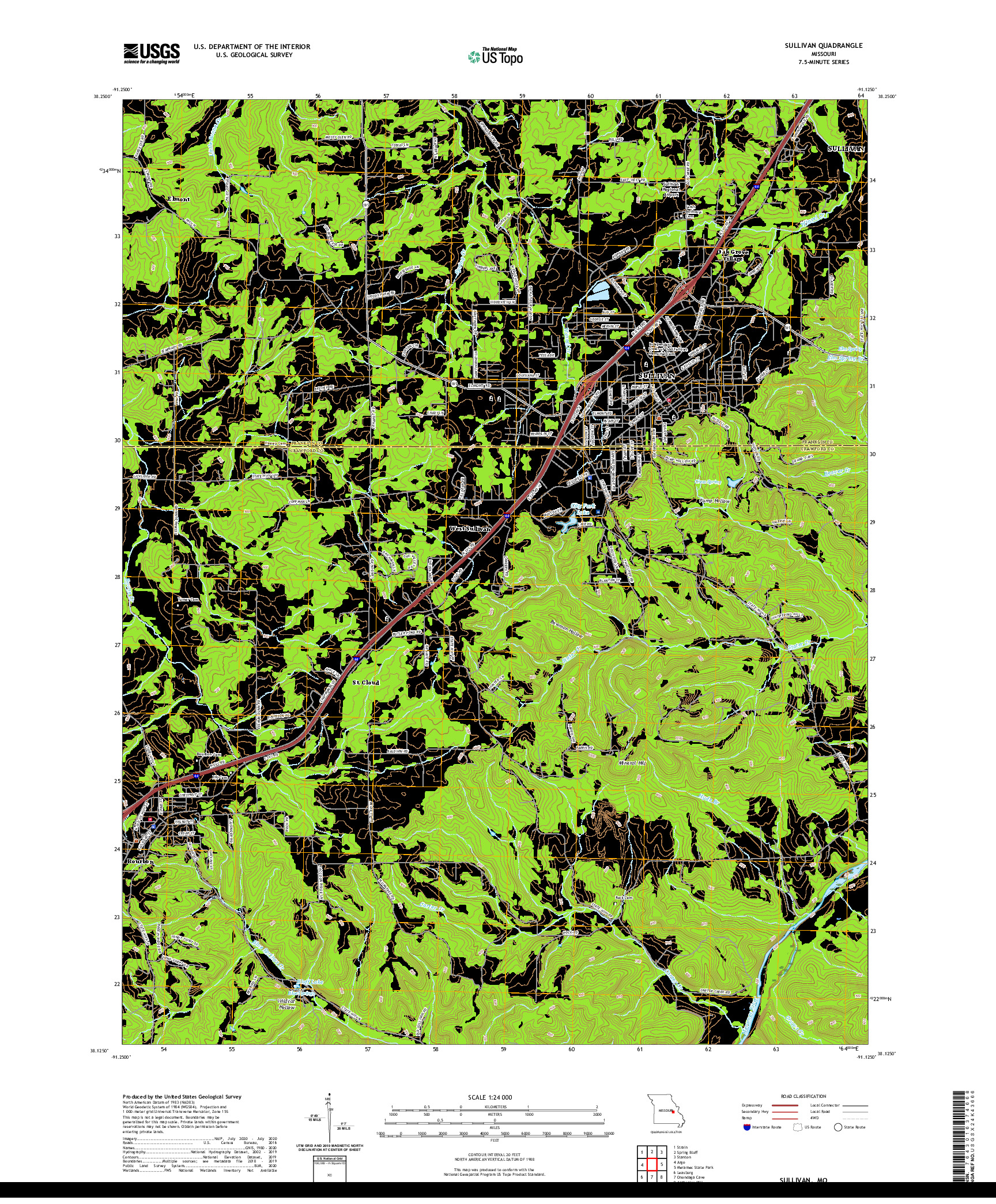 USGS US TOPO 7.5-MINUTE MAP FOR SULLIVAN, MO 2021