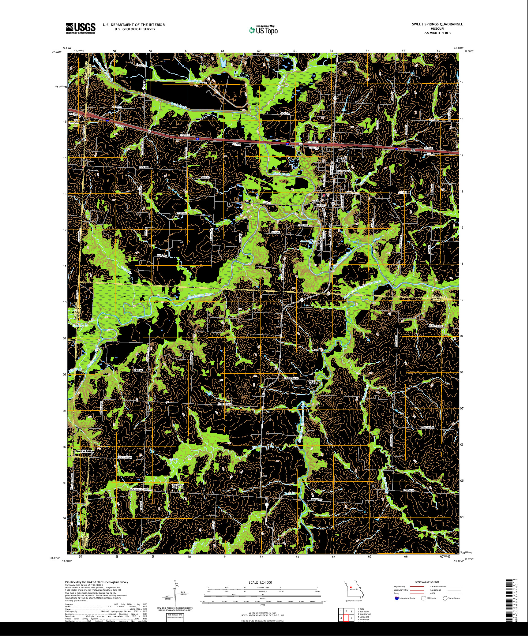 USGS US TOPO 7.5-MINUTE MAP FOR SWEET SPRINGS, MO 2021