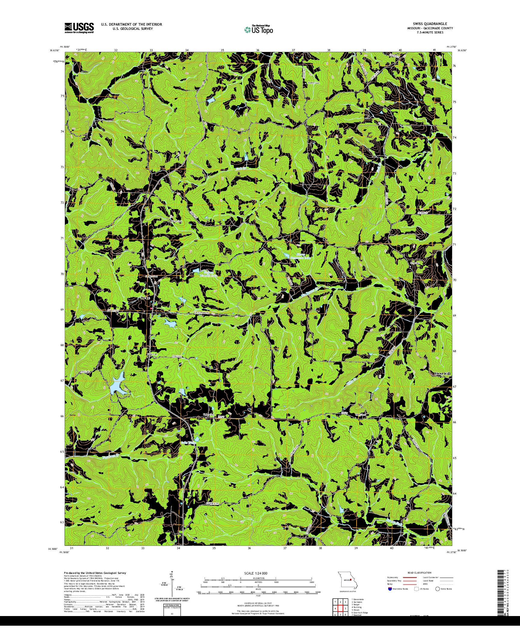 USGS US TOPO 7.5-MINUTE MAP FOR SWISS, MO 2021