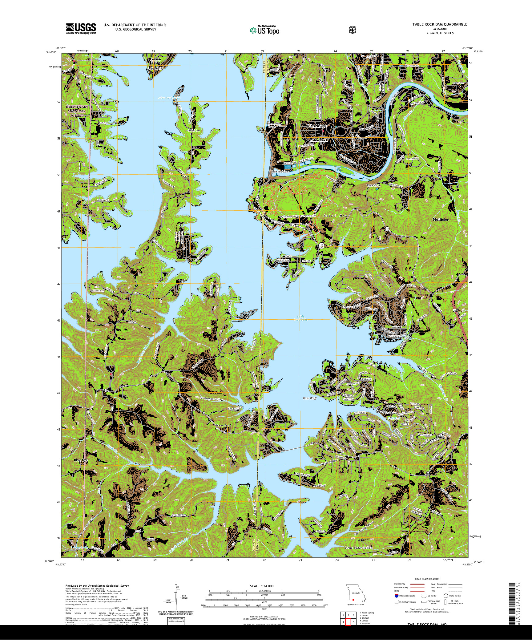 USGS US TOPO 7.5-MINUTE MAP FOR TABLE ROCK DAM, MO 2021