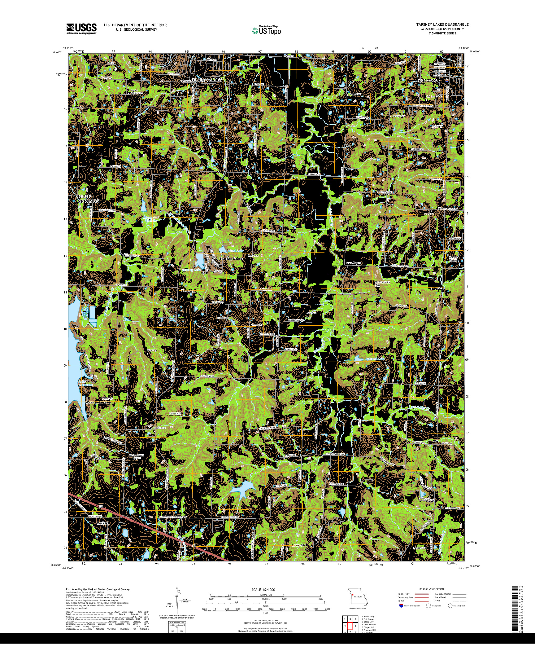 USGS US TOPO 7.5-MINUTE MAP FOR TARSNEY LAKES, MO 2021