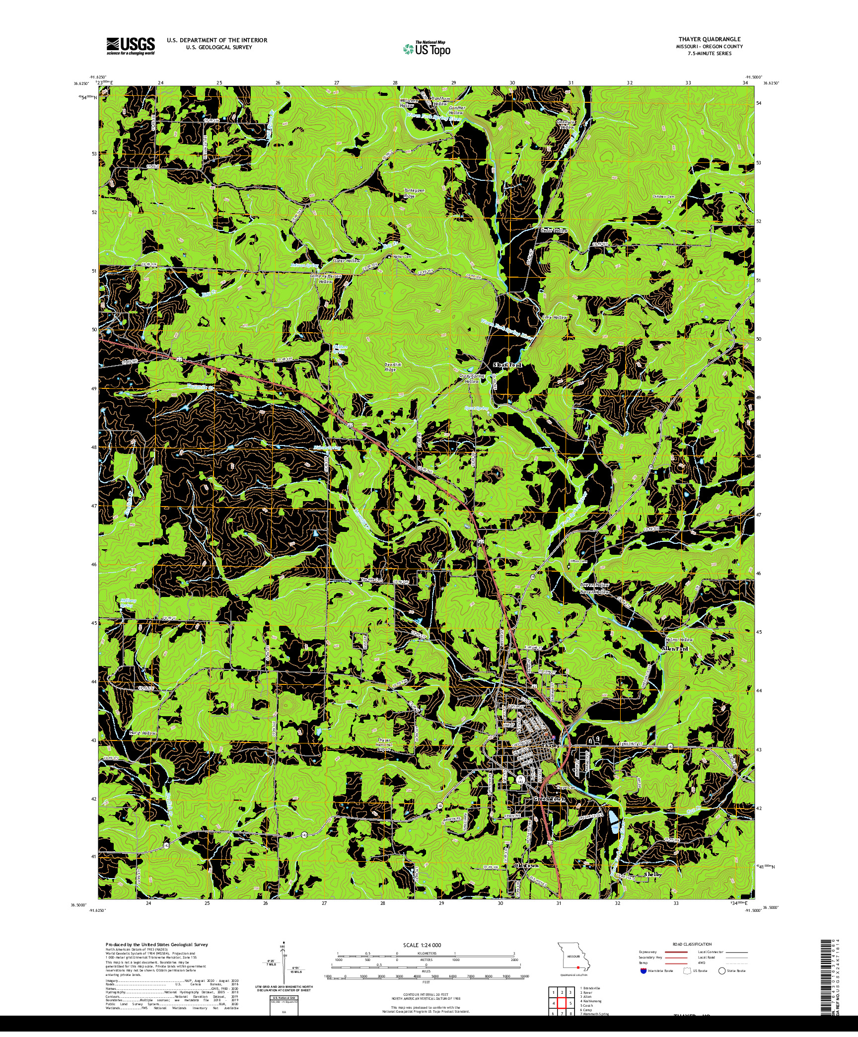 USGS US TOPO 7.5-MINUTE MAP FOR THAYER, MO 2021