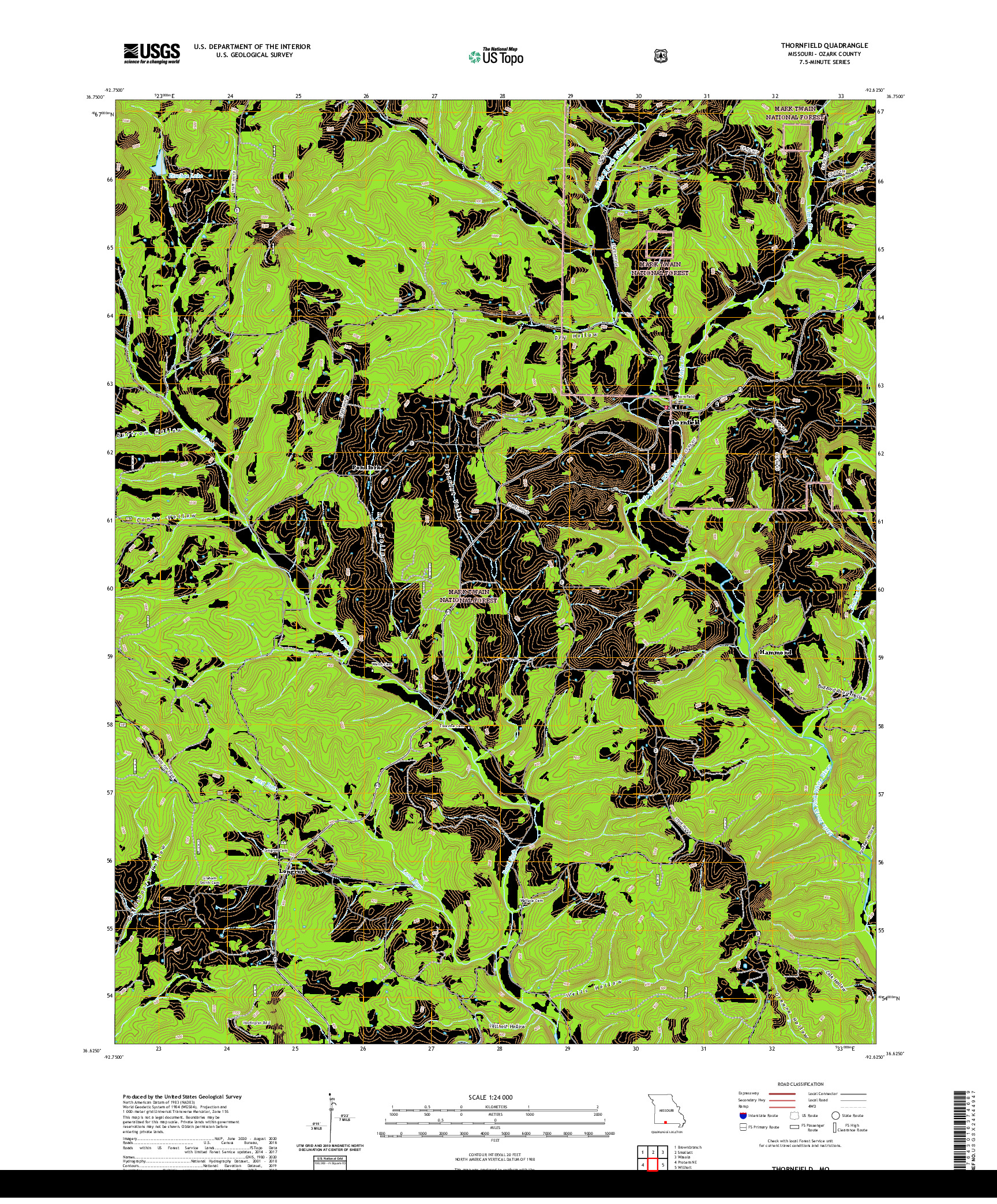 USGS US TOPO 7.5-MINUTE MAP FOR THORNFIELD, MO 2021