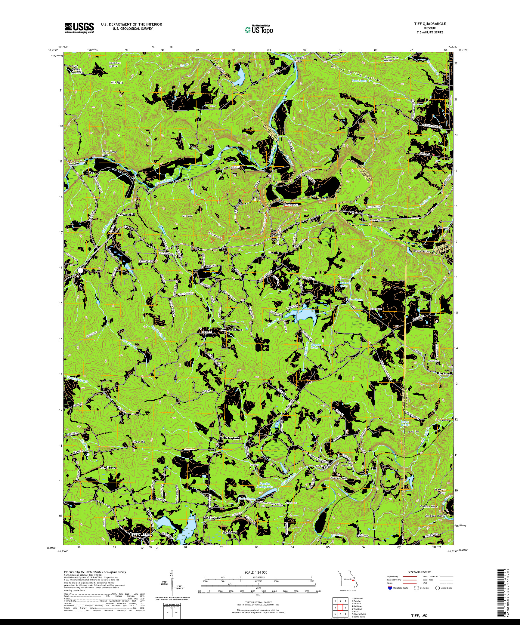 USGS US TOPO 7.5-MINUTE MAP FOR TIFF, MO 2021