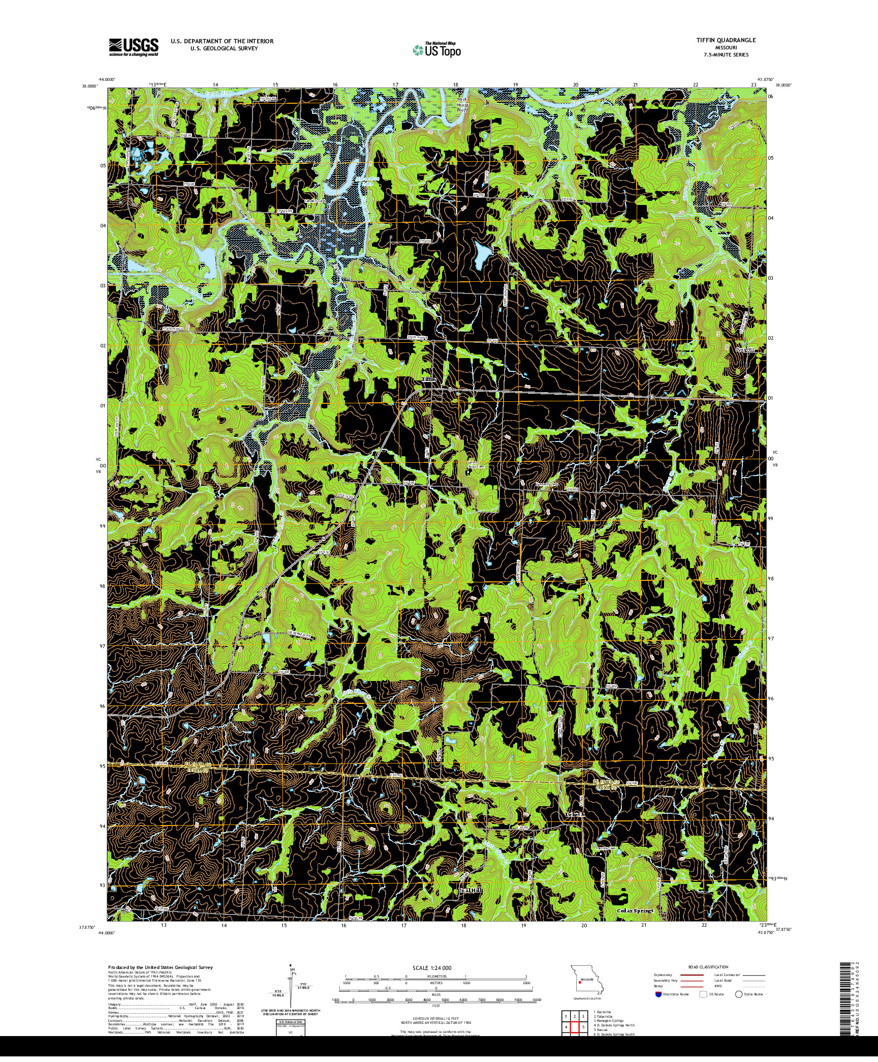 USGS US TOPO 7.5-MINUTE MAP FOR TIFFIN, MO 2021