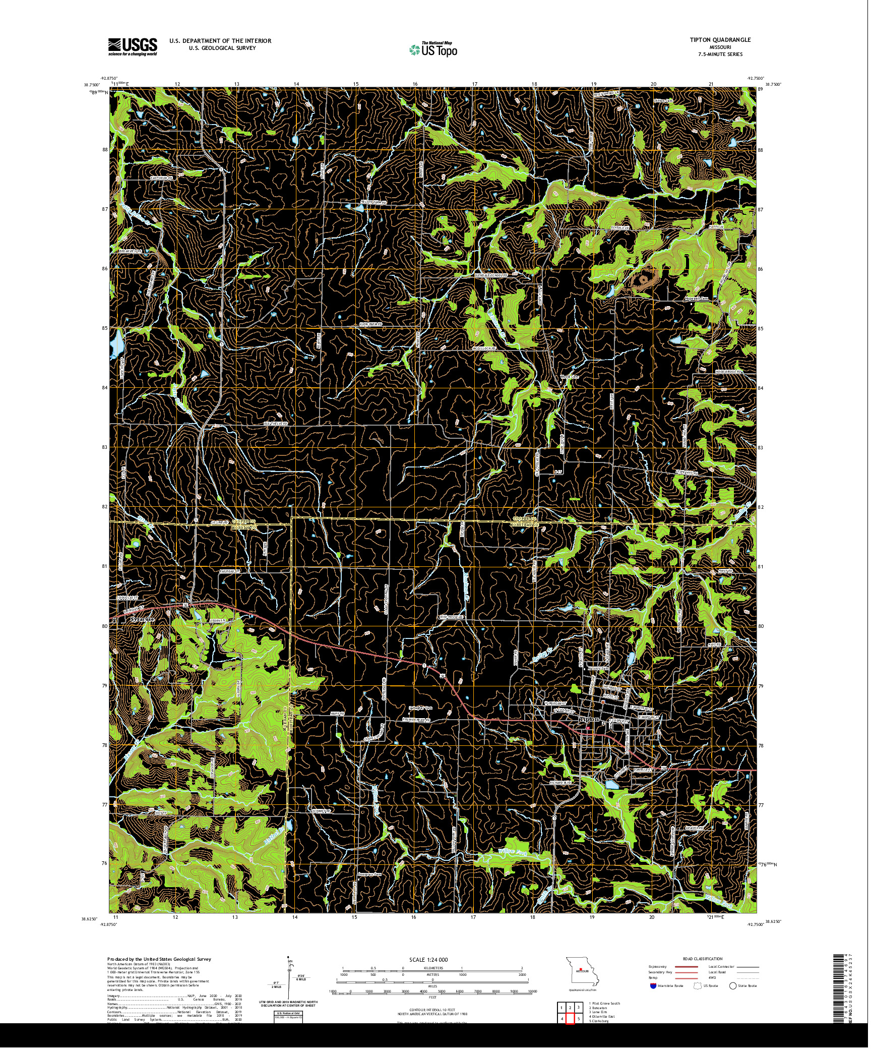 USGS US TOPO 7.5-MINUTE MAP FOR TIPTON, MO 2021