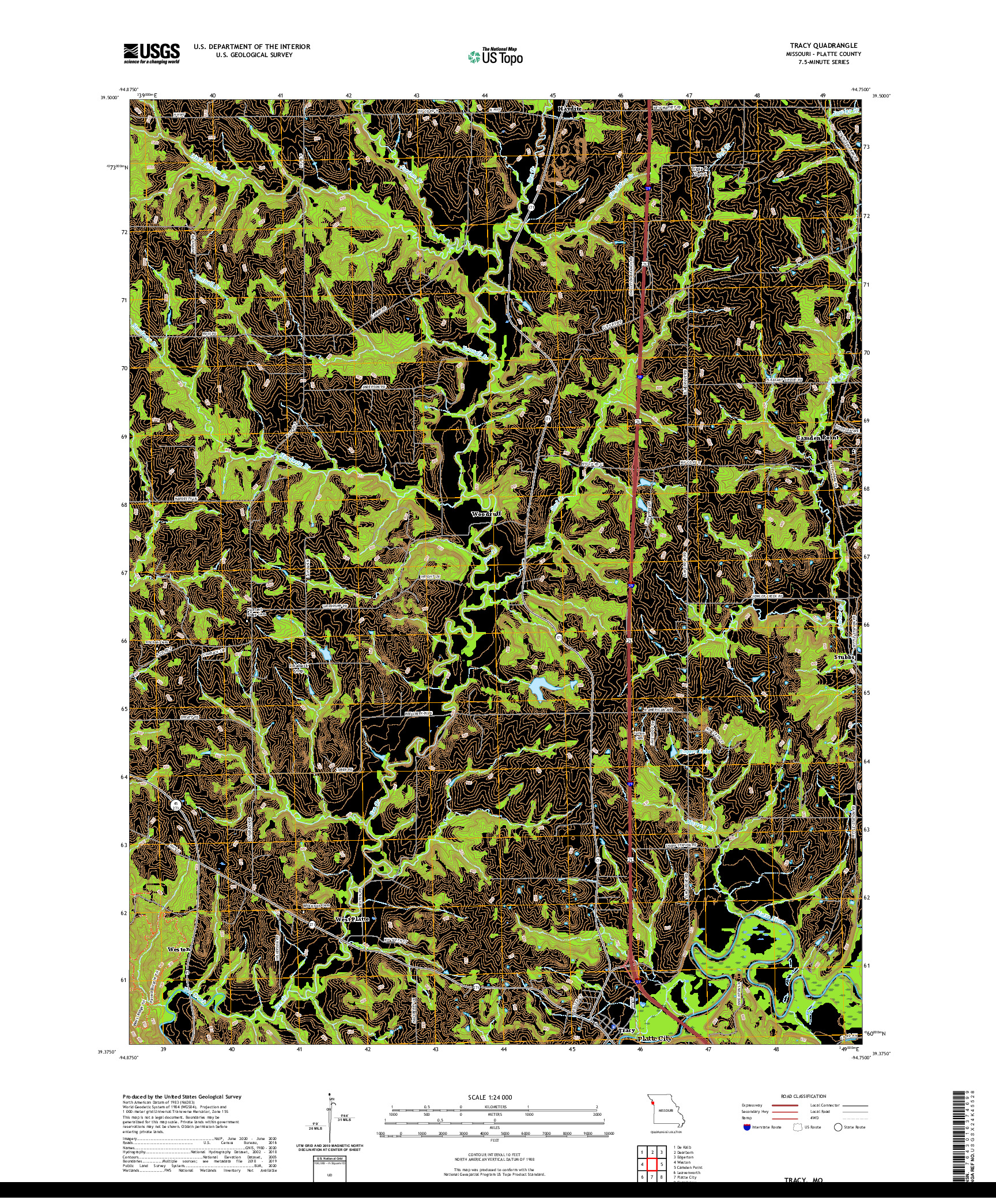 USGS US TOPO 7.5-MINUTE MAP FOR TRACY, MO 2021