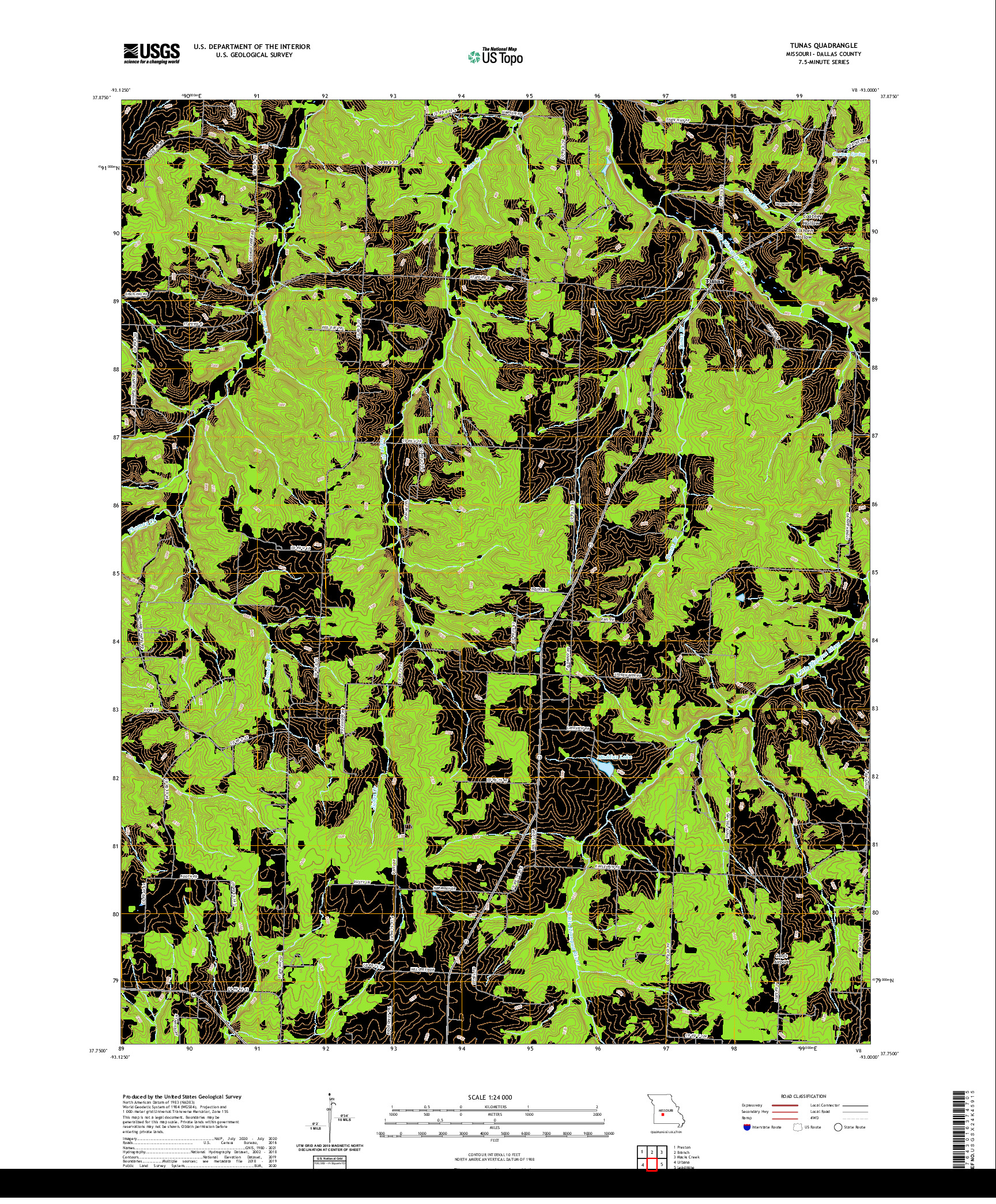 USGS US TOPO 7.5-MINUTE MAP FOR TUNAS, MO 2021