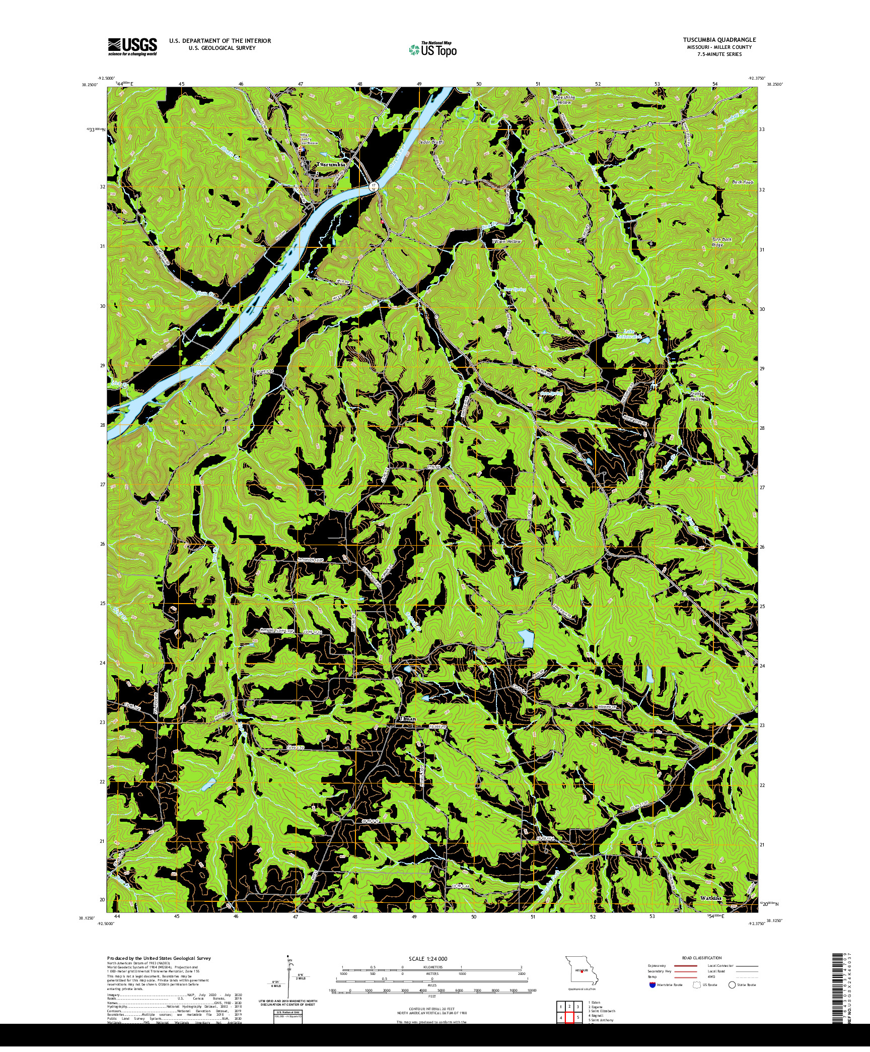 USGS US TOPO 7.5-MINUTE MAP FOR TUSCUMBIA, MO 2021