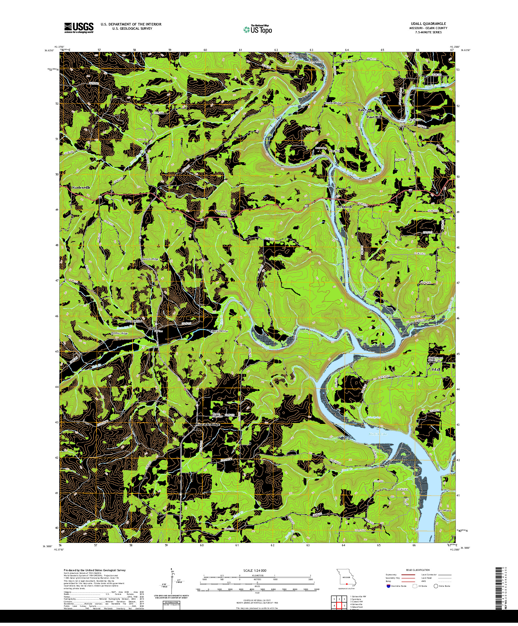 USGS US TOPO 7.5-MINUTE MAP FOR UDALL, MO 2021
