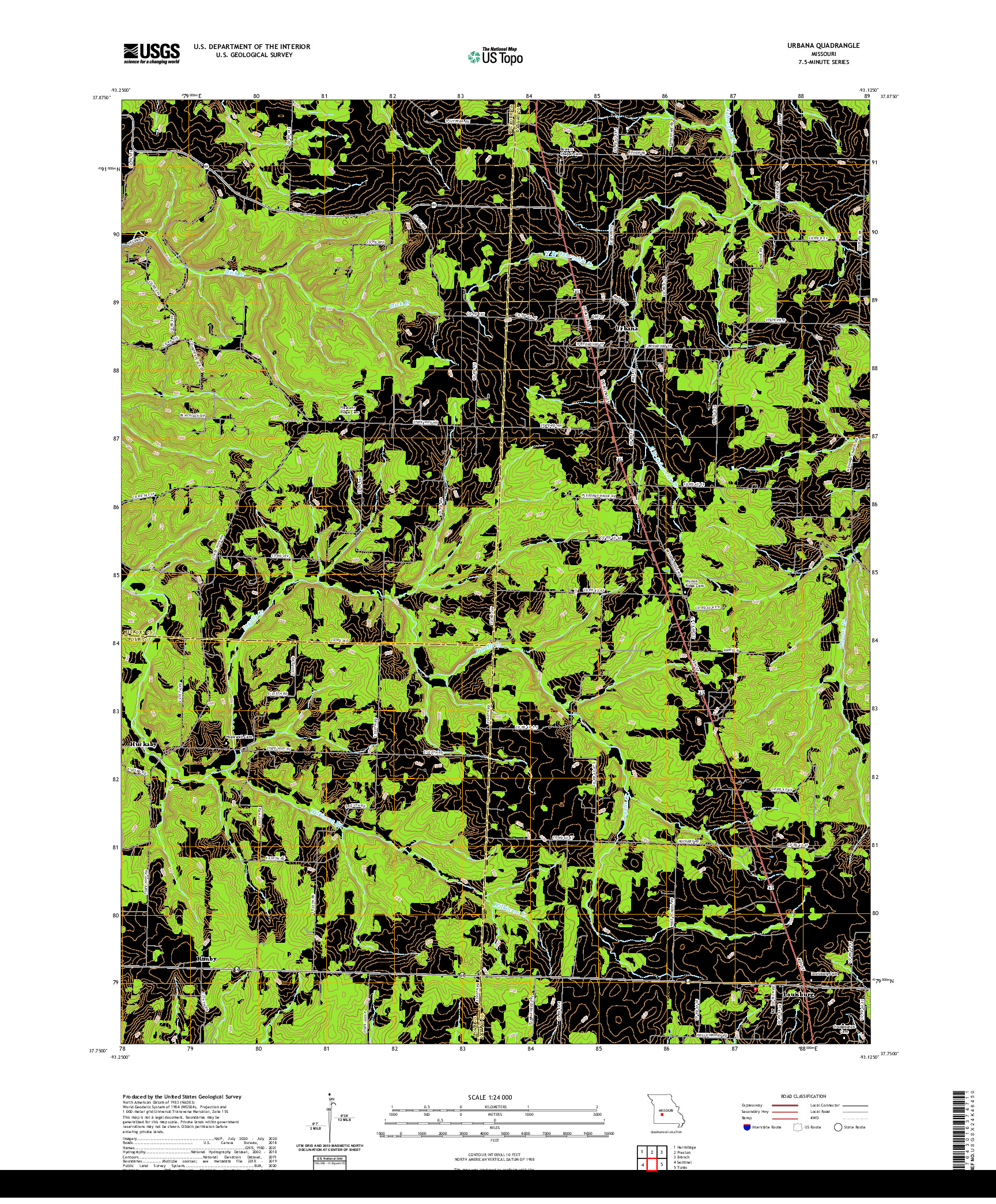 USGS US TOPO 7.5-MINUTE MAP FOR URBANA, MO 2021