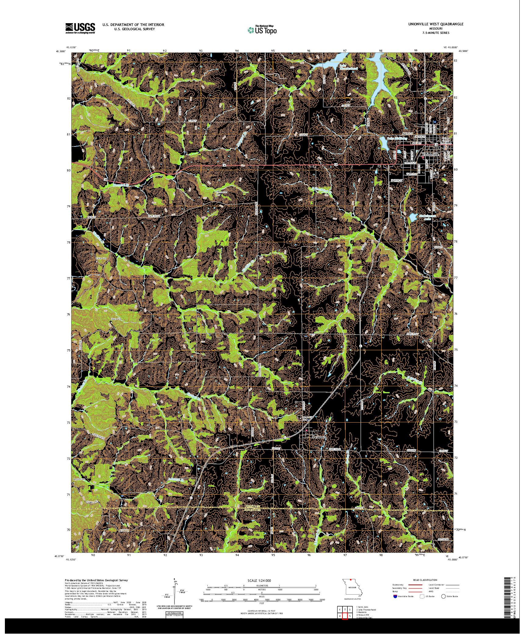 USGS US TOPO 7.5-MINUTE MAP FOR UNIONVILLE WEST, MO 2021