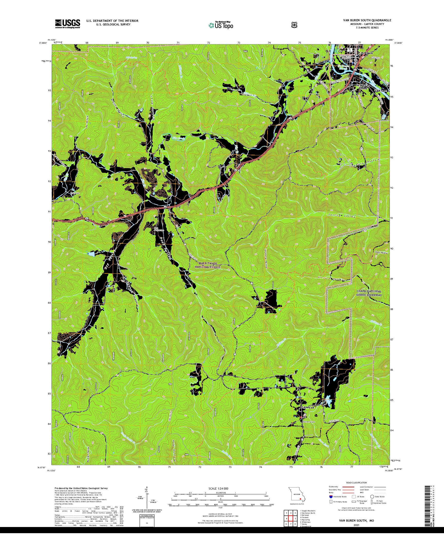 USGS US TOPO 7.5-MINUTE MAP FOR VAN BUREN SOUTH, MO 2021