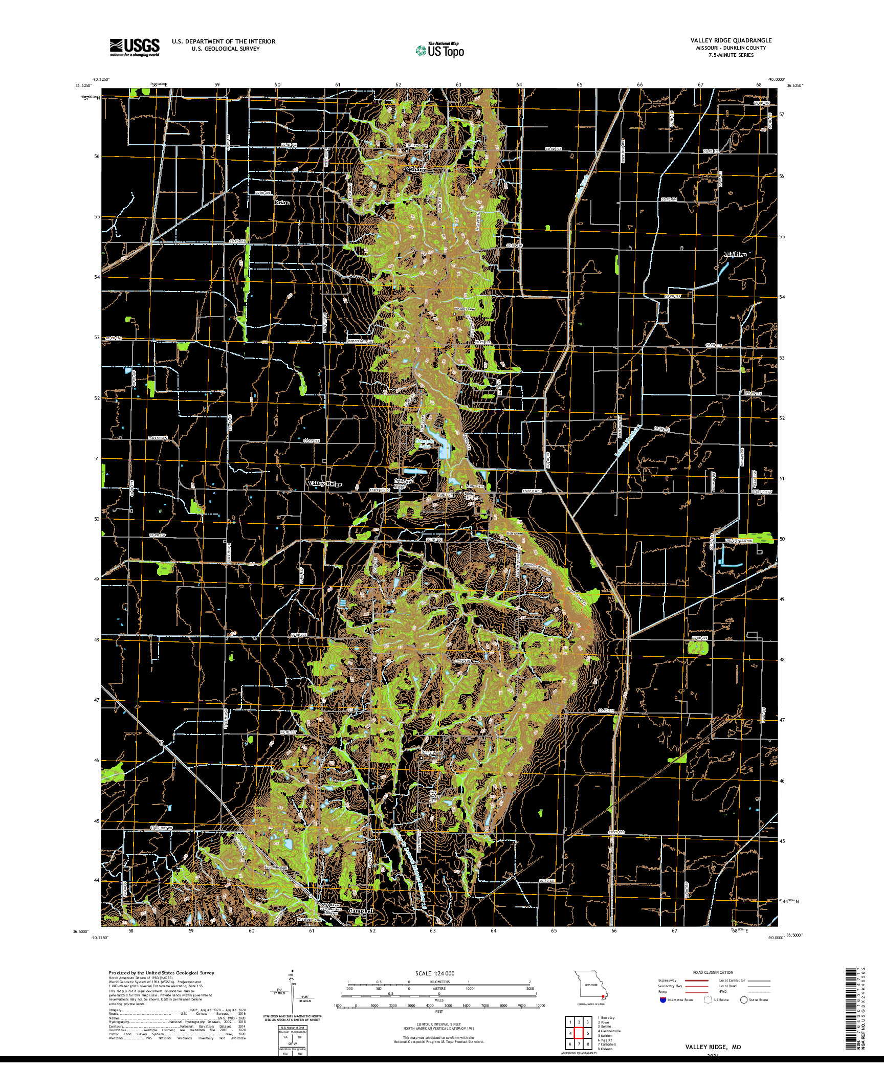 USGS US TOPO 7.5-MINUTE MAP FOR VALLEY RIDGE, MO 2021