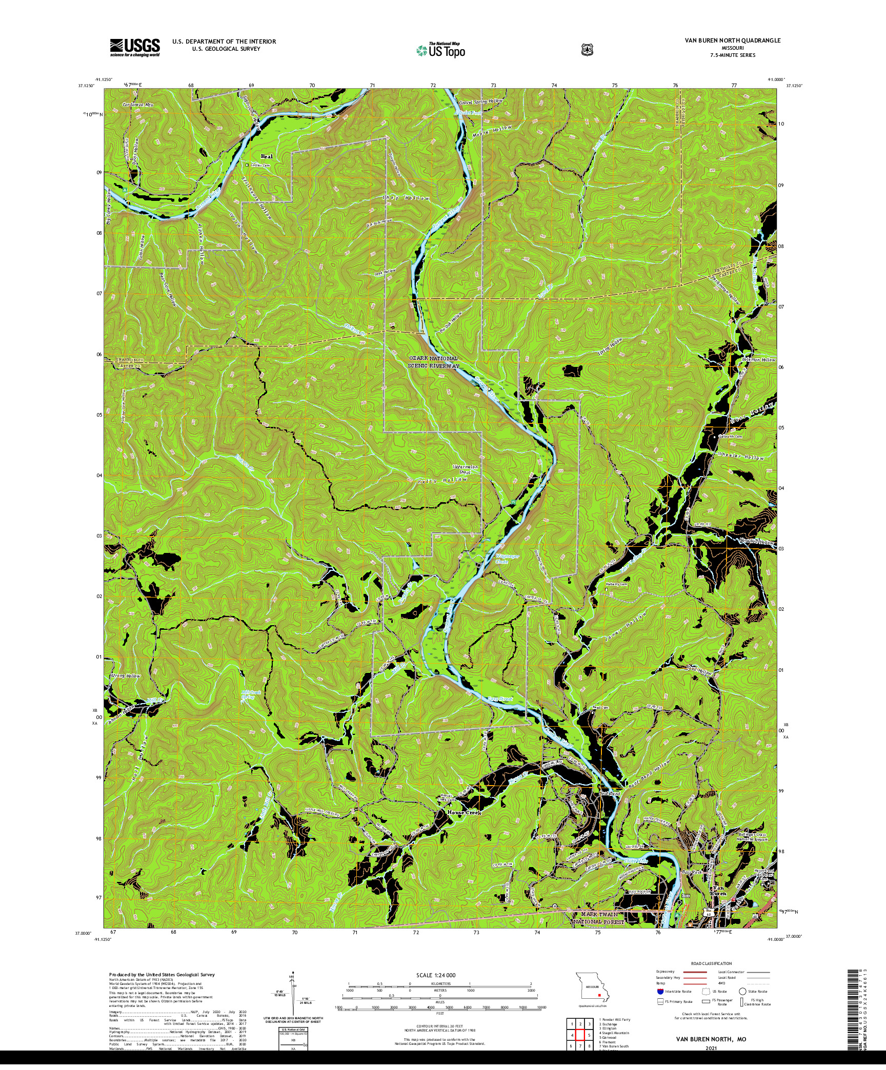 USGS US TOPO 7.5-MINUTE MAP FOR VAN BUREN NORTH, MO 2021