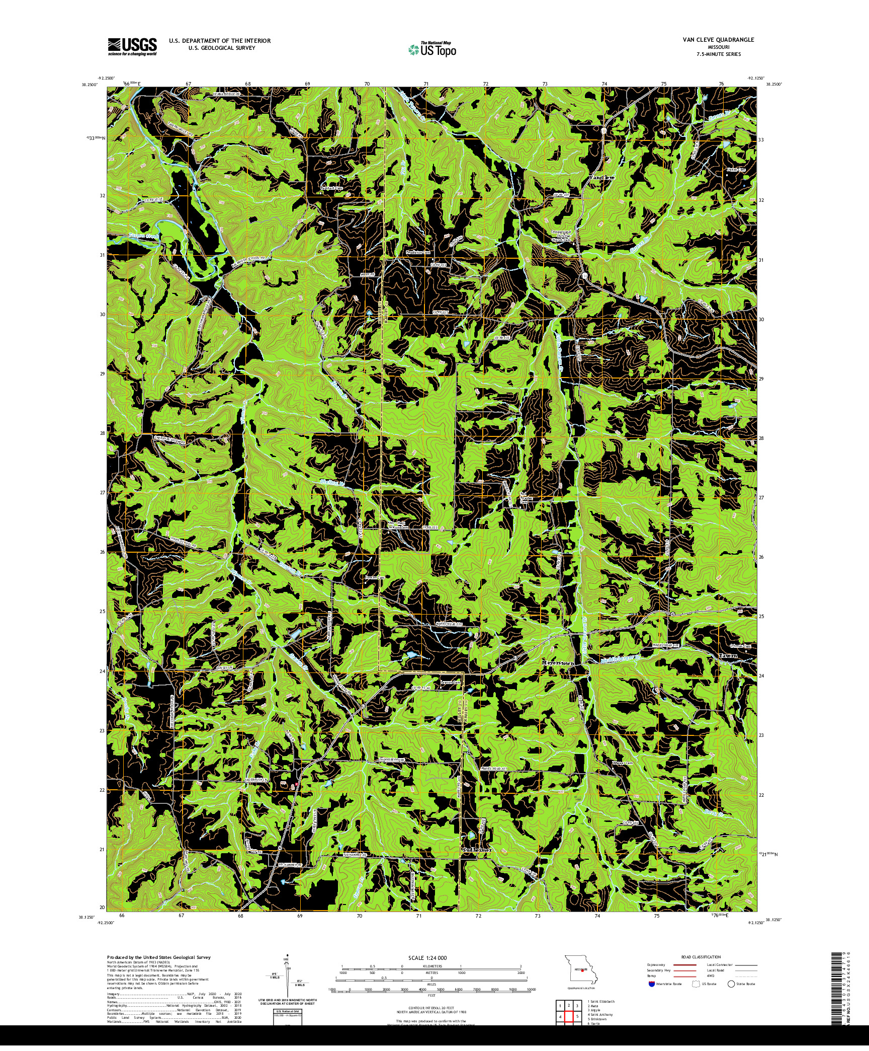 USGS US TOPO 7.5-MINUTE MAP FOR VAN CLEVE, MO 2021