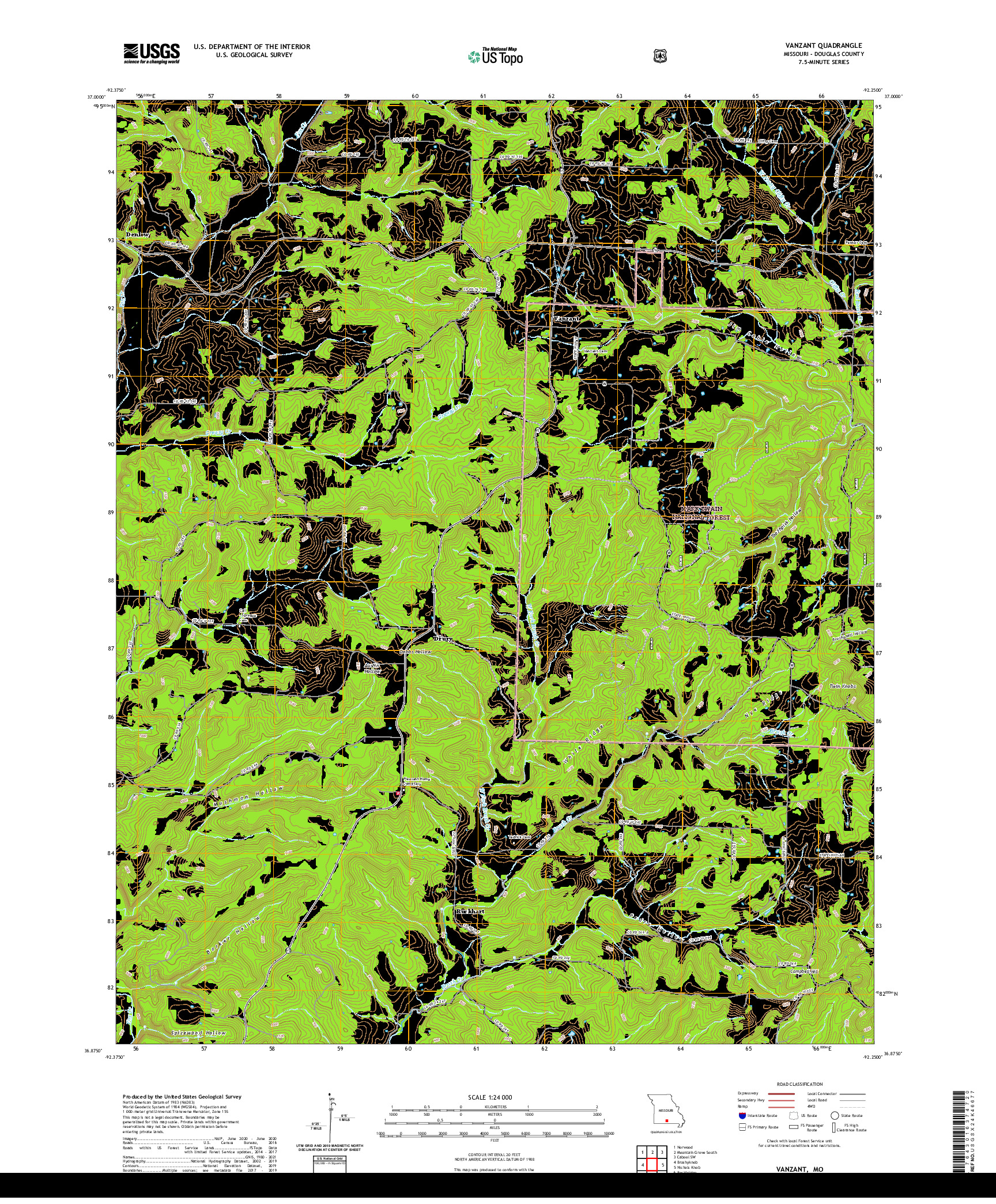 USGS US TOPO 7.5-MINUTE MAP FOR VANZANT, MO 2021