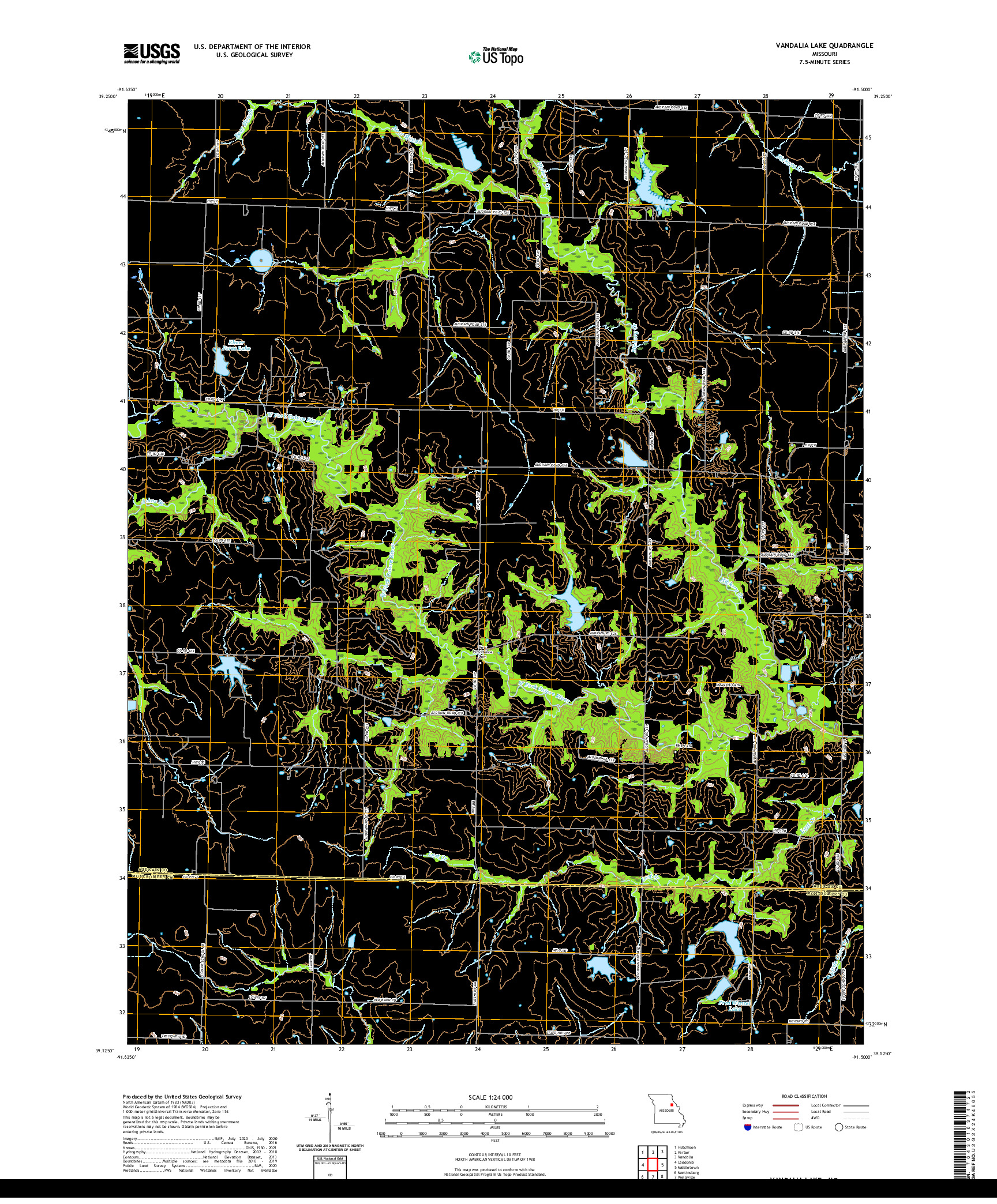 USGS US TOPO 7.5-MINUTE MAP FOR VANDALIA LAKE, MO 2021