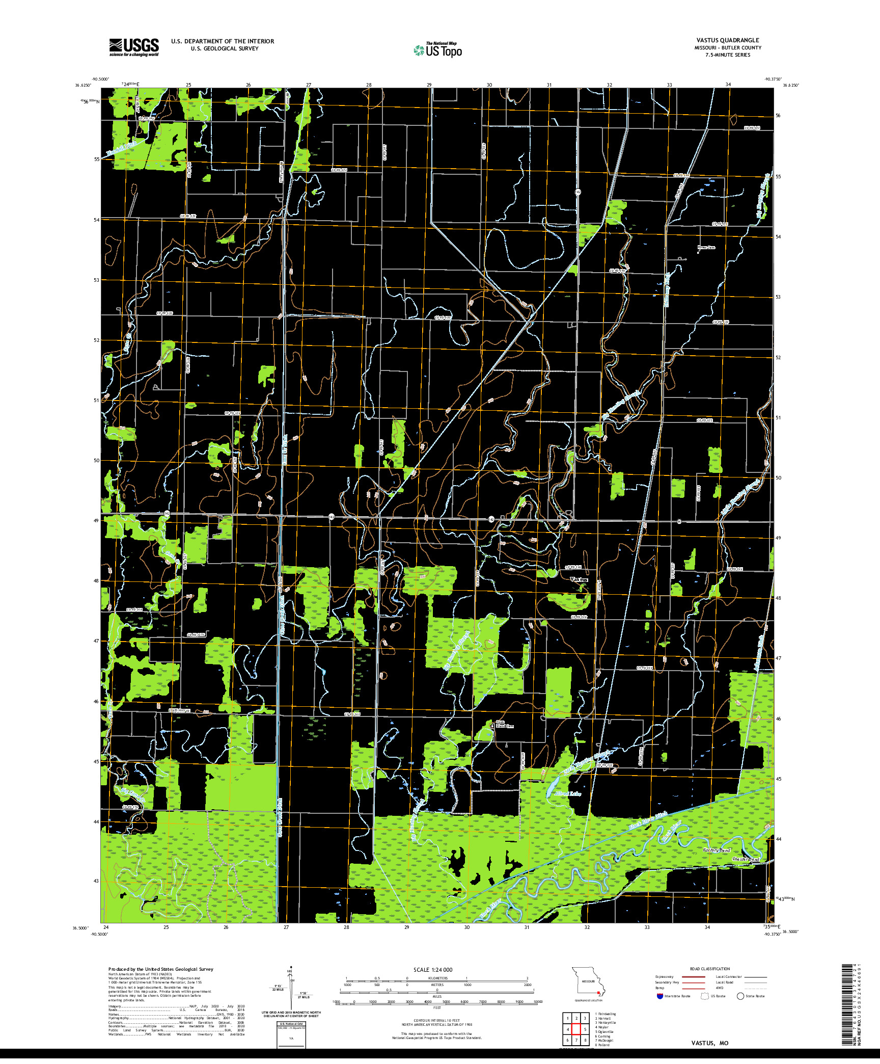 USGS US TOPO 7.5-MINUTE MAP FOR VASTUS, MO 2021