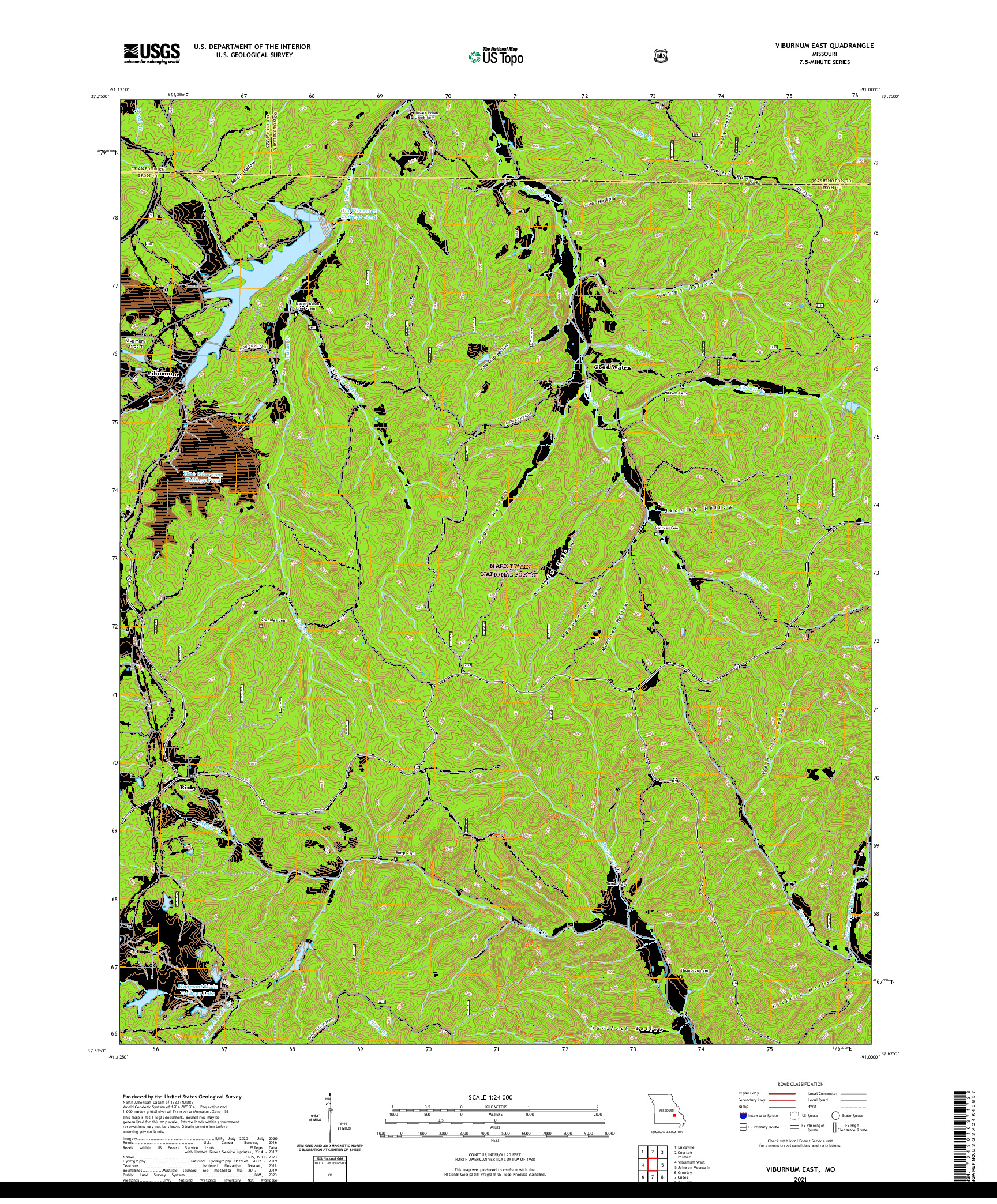 USGS US TOPO 7.5-MINUTE MAP FOR VIBURNUM EAST, MO 2021