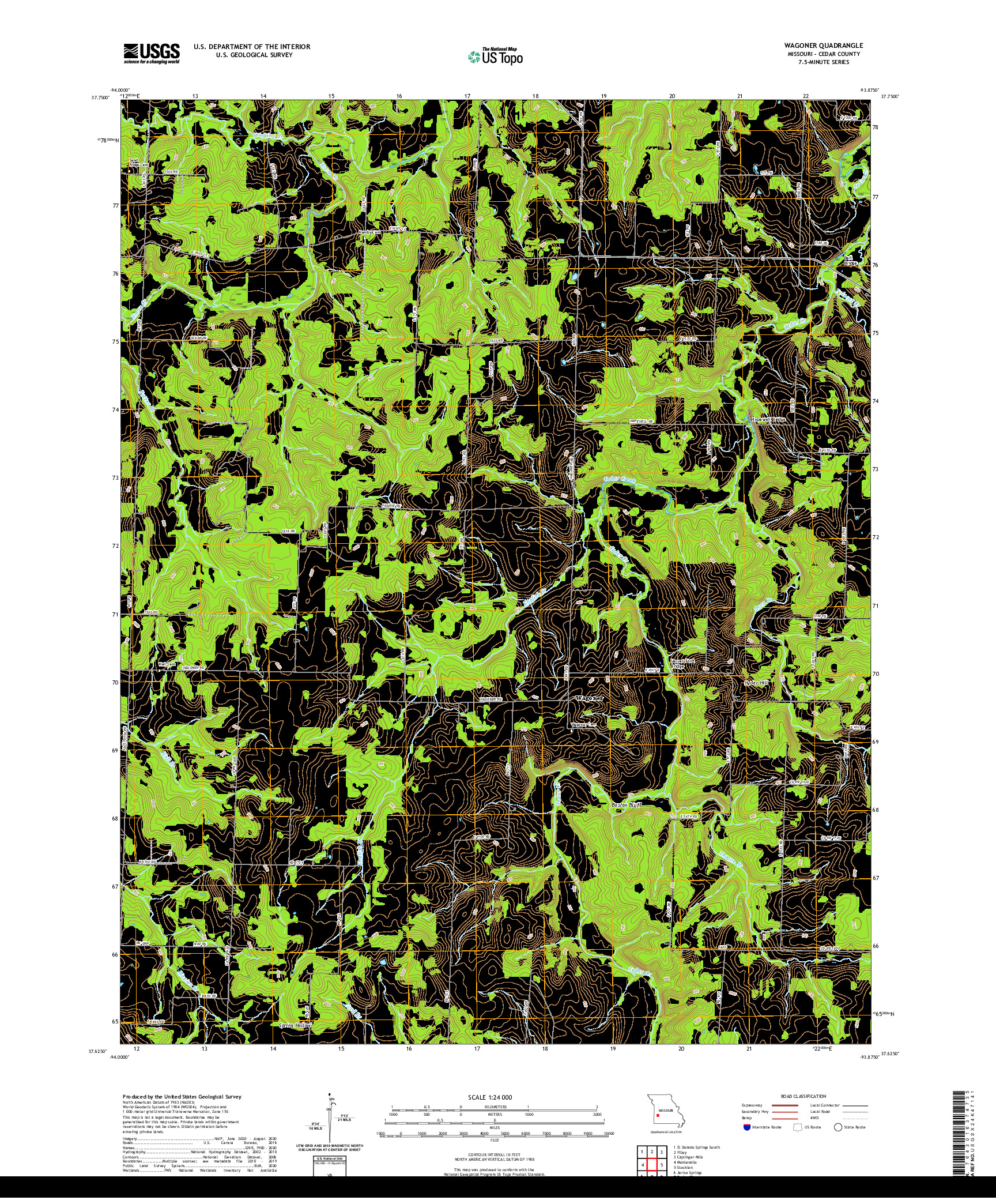 USGS US TOPO 7.5-MINUTE MAP FOR WAGONER, MO 2021