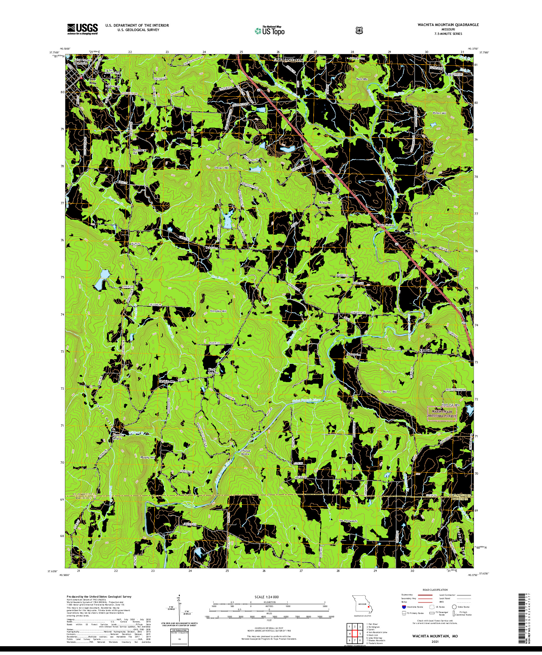 USGS US TOPO 7.5-MINUTE MAP FOR WACHITA MOUNTAIN, MO 2021