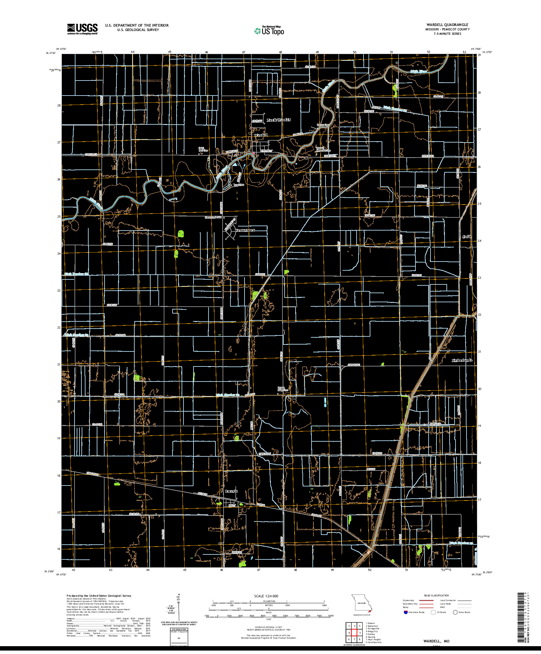 USGS US TOPO 7.5-MINUTE MAP FOR WARDELL, MO 2021