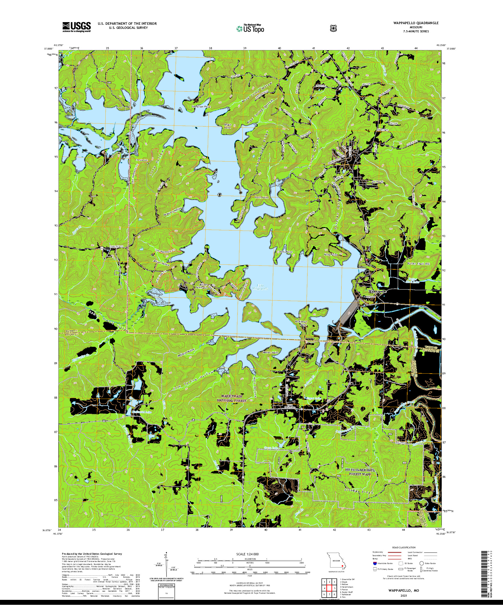 USGS US TOPO 7.5-MINUTE MAP FOR WAPPAPELLO, MO 2021