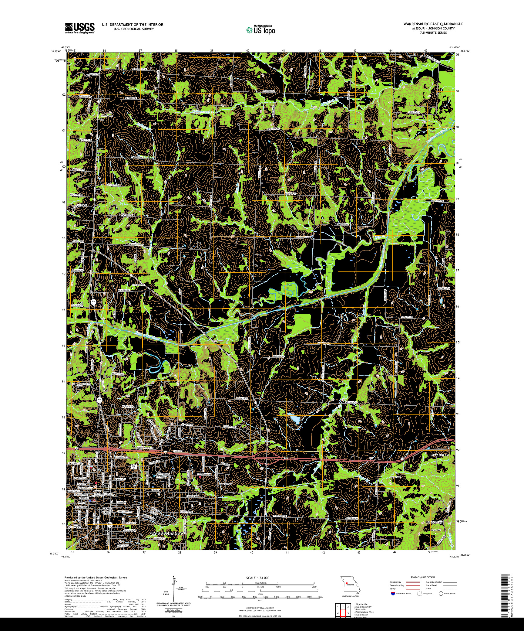 USGS US TOPO 7.5-MINUTE MAP FOR WARRENSBURG EAST, MO 2021