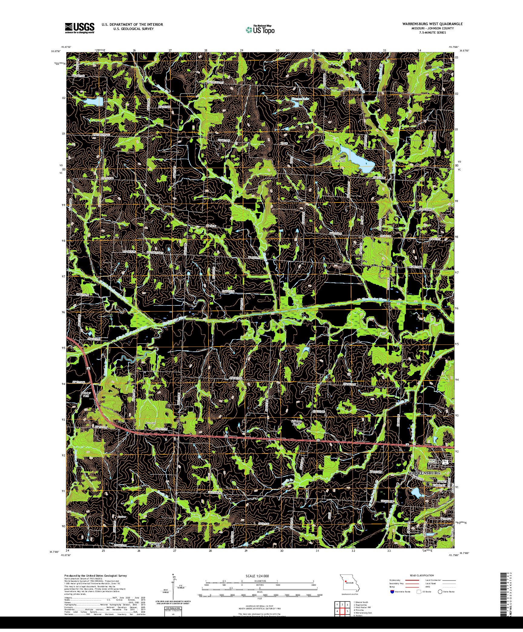 USGS US TOPO 7.5-MINUTE MAP FOR WARRENSBURG WEST, MO 2021