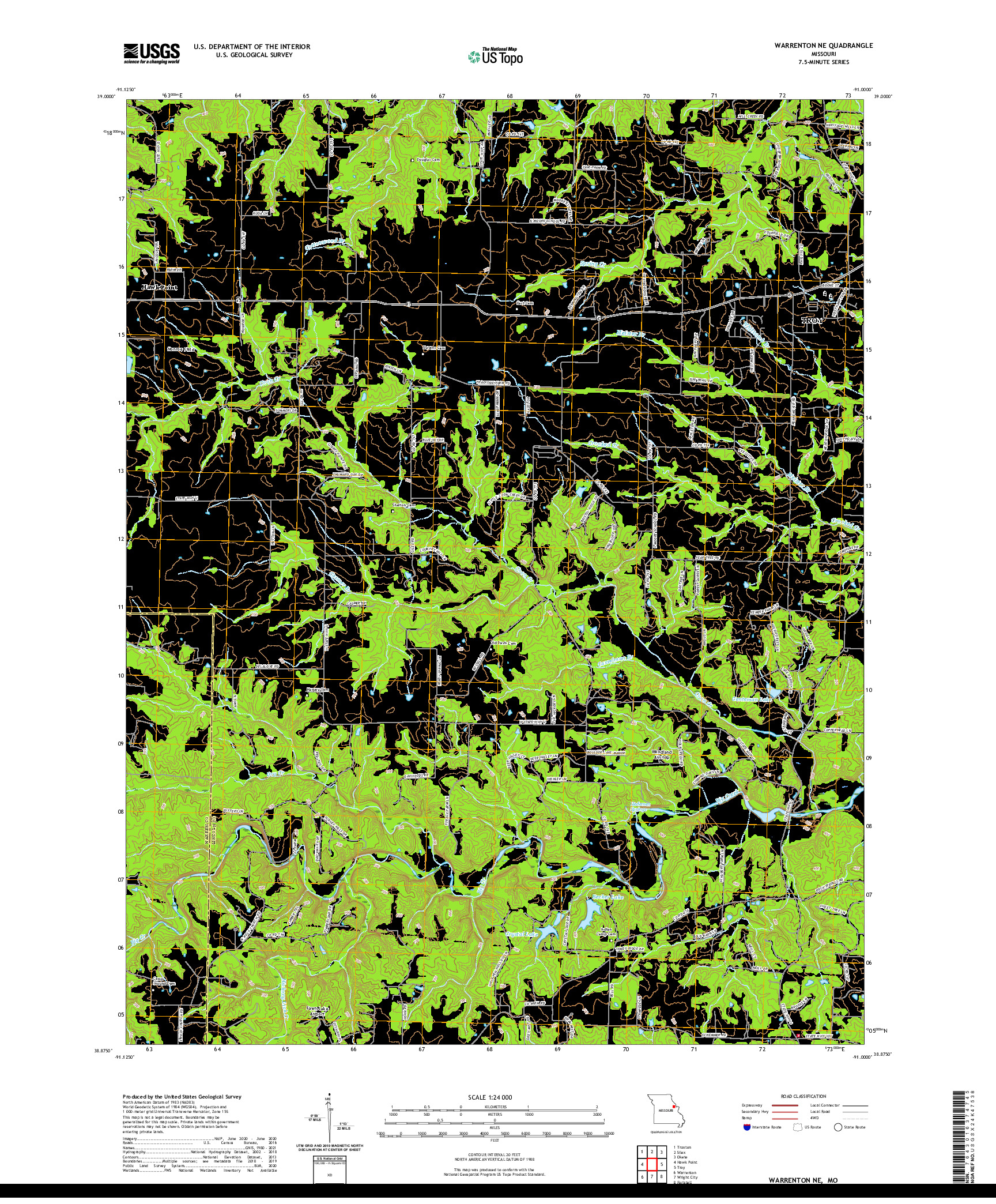 USGS US TOPO 7.5-MINUTE MAP FOR WARRENTON NE, MO 2021