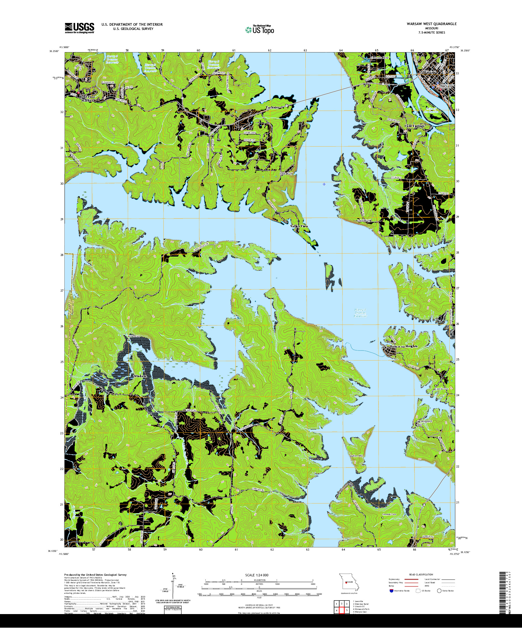 USGS US TOPO 7.5-MINUTE MAP FOR WARSAW WEST, MO 2021