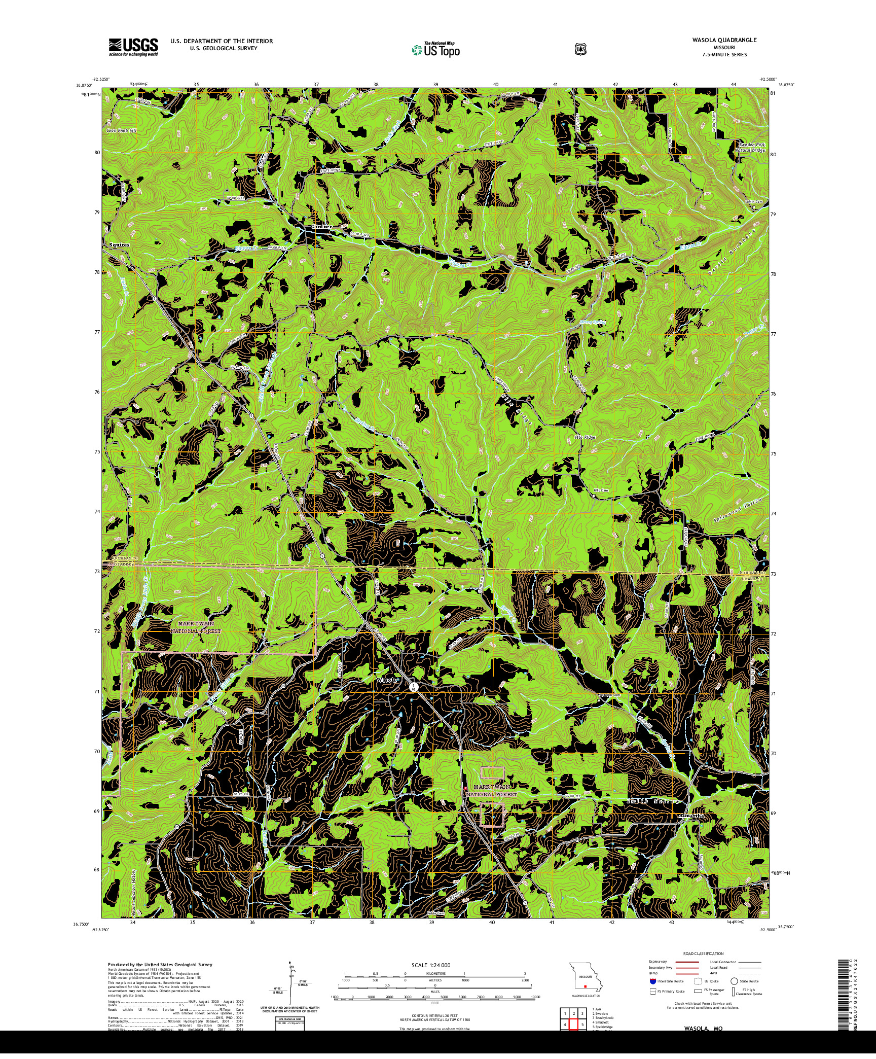 USGS US TOPO 7.5-MINUTE MAP FOR WASOLA, MO 2021