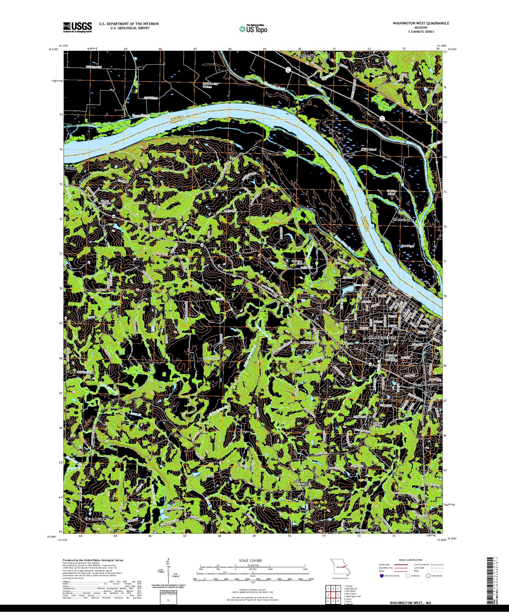 USGS US TOPO 7.5-MINUTE MAP FOR WASHINGTON WEST, MO 2021