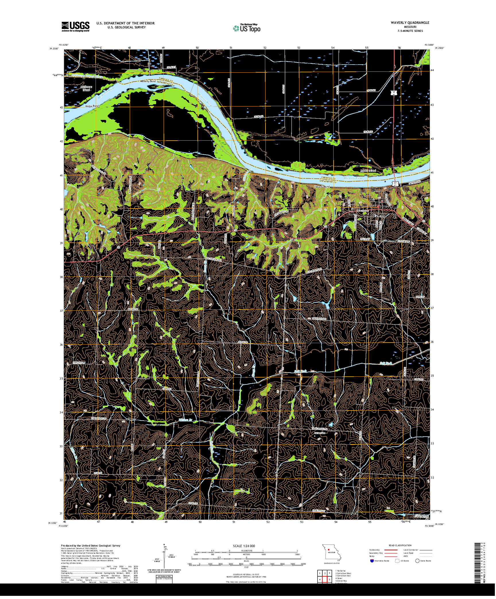 USGS US TOPO 7.5-MINUTE MAP FOR WAVERLY, MO 2021