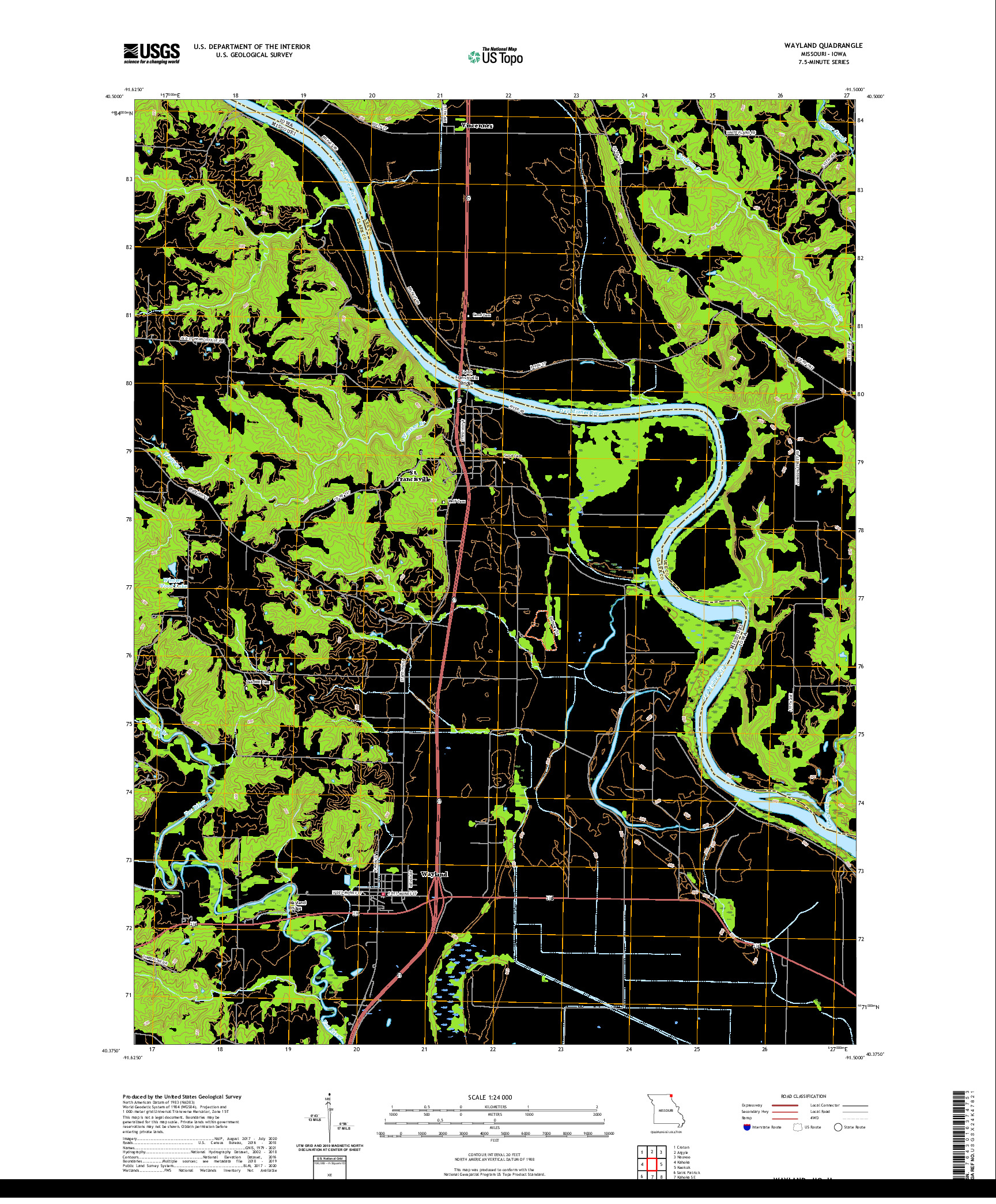 USGS US TOPO 7.5-MINUTE MAP FOR WAYLAND, MO,IA 2021