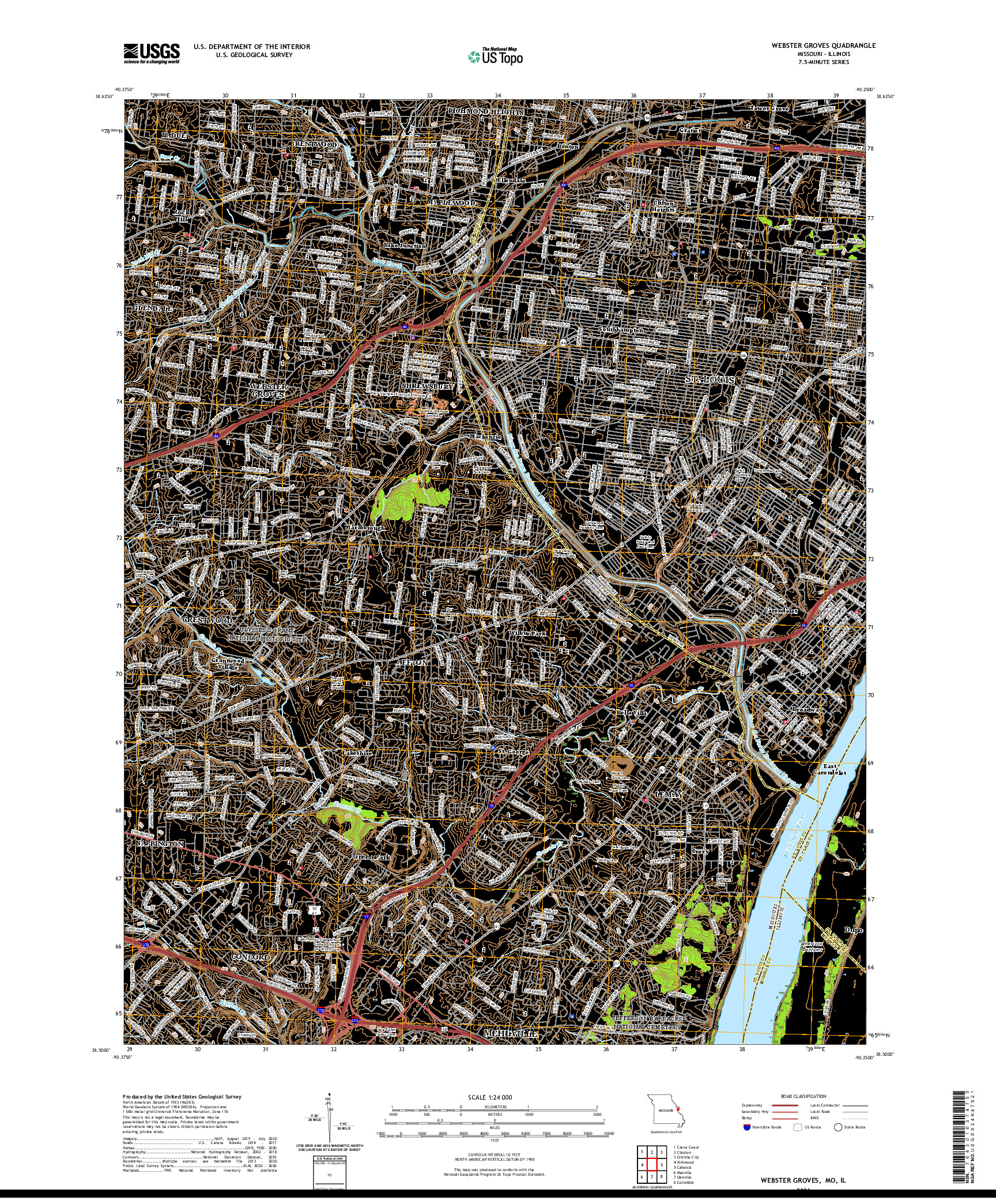 USGS US TOPO 7.5-MINUTE MAP FOR WEBSTER GROVES, MO,IL 2021